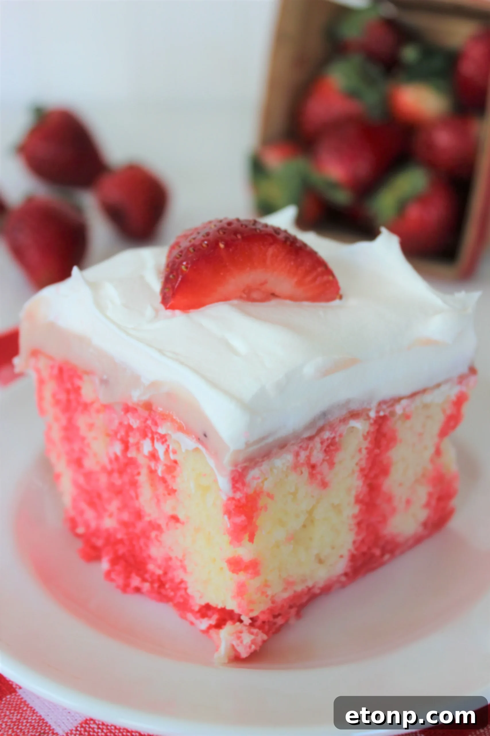 Irresistible Strawberry Cheesecake Poke Cake 4 Individual serving of Strawberry Cheesecake Poke Cake