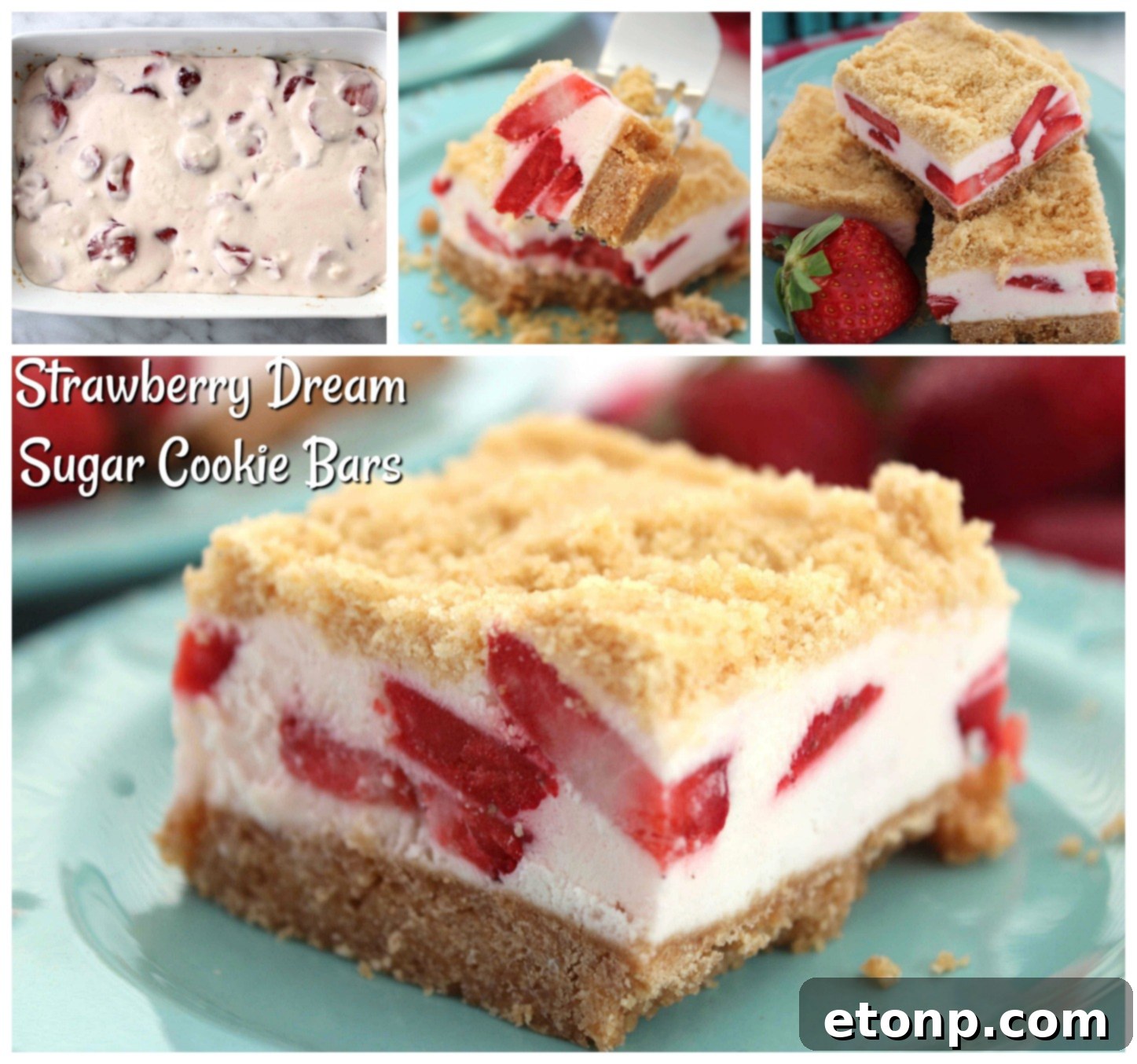 A detailed close-up shot of the Strawberry Dream Sugar Cookie Bars, highlighting the layers and the texture of the crumb topping