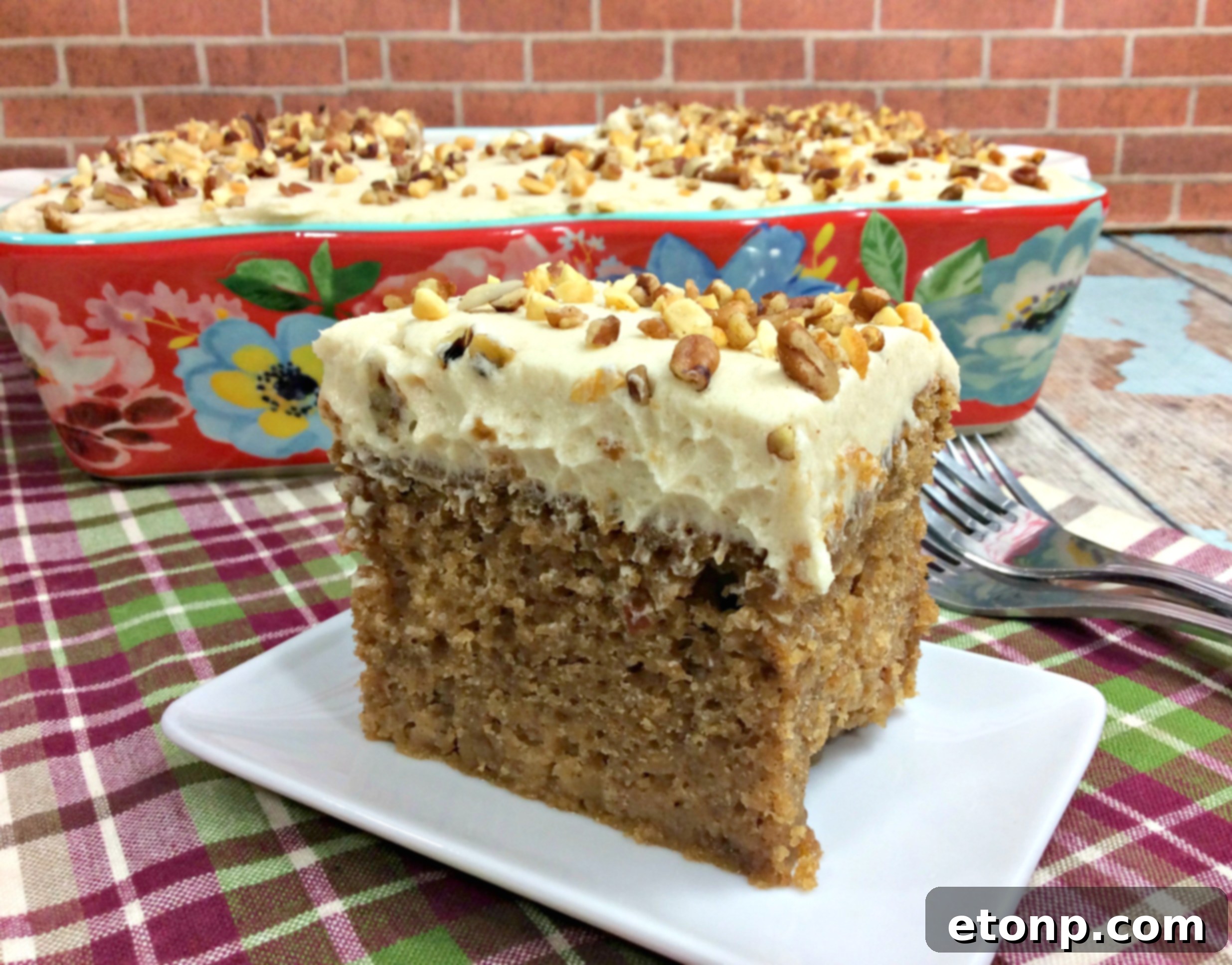 A beautifully frosted Fall Preacher Cake, ready to be served, with its heavenly brown sugar buttercream