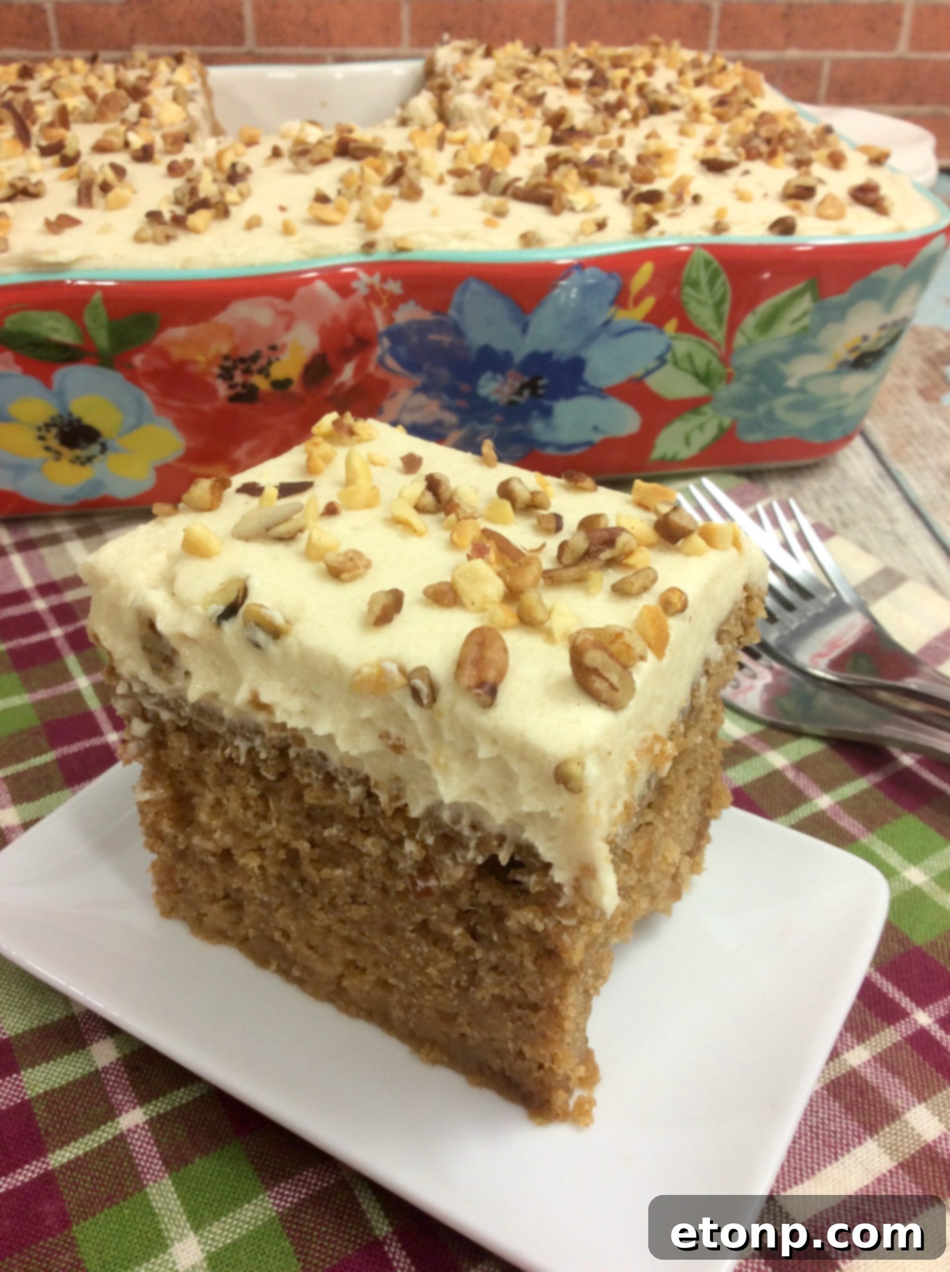 A close-up of the smooth, luscious Brown Sugar Buttercream Frosting on the Fall Preacher Cake