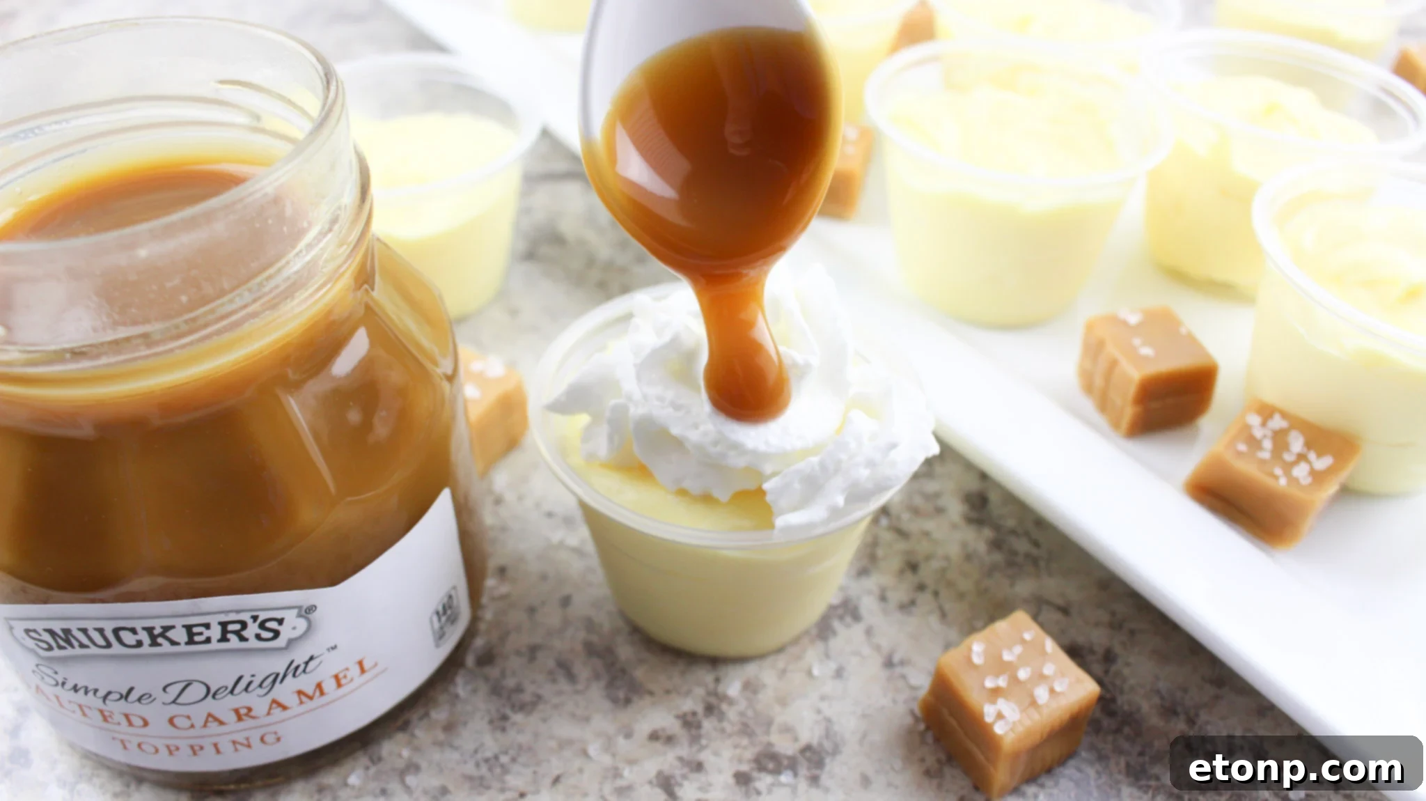 Ingredients for Salted Caramel Pudding Shots laid out on a table