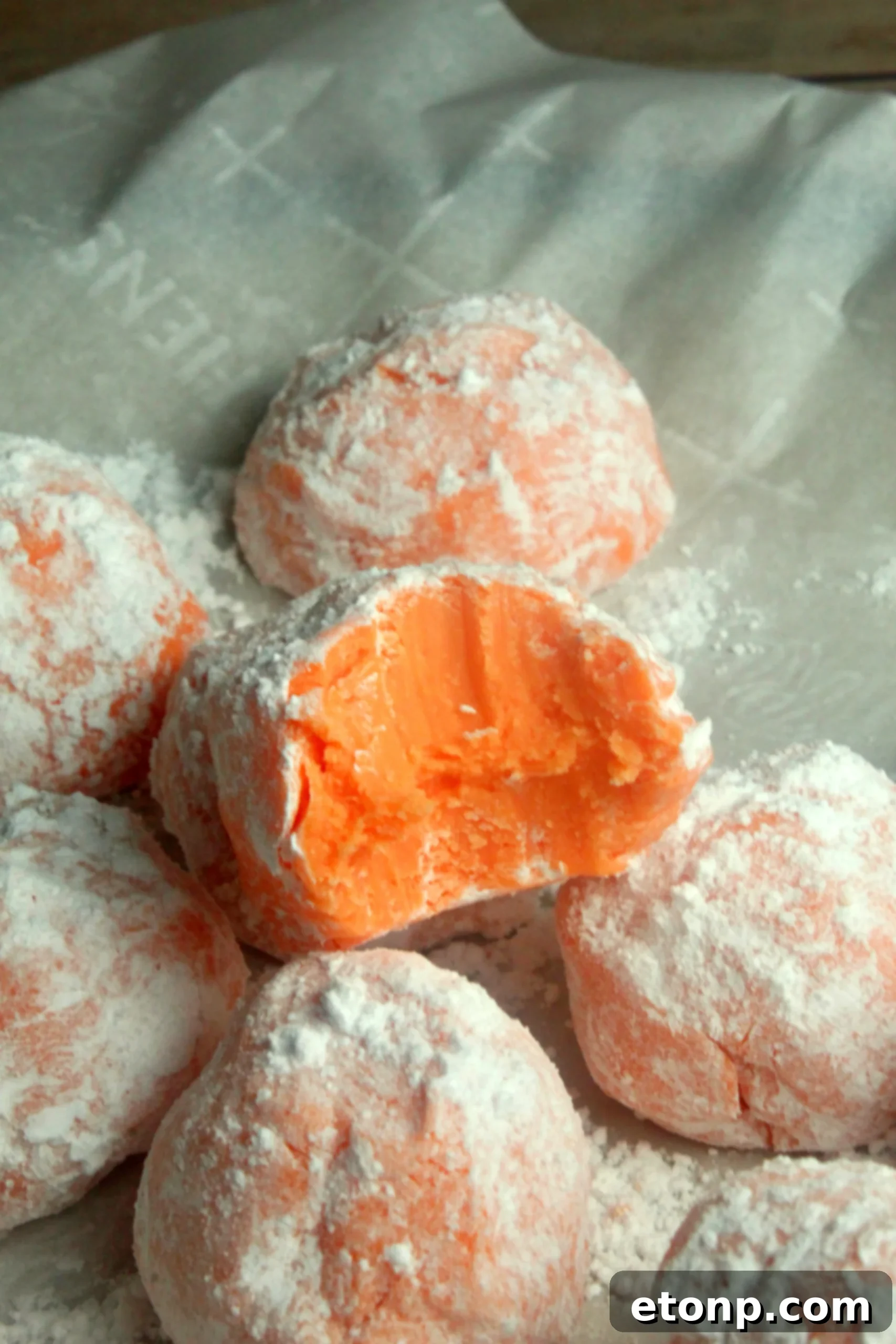 Another angle of the delightful No-Bake Orange Creamsicle Truffles on a serving platter
