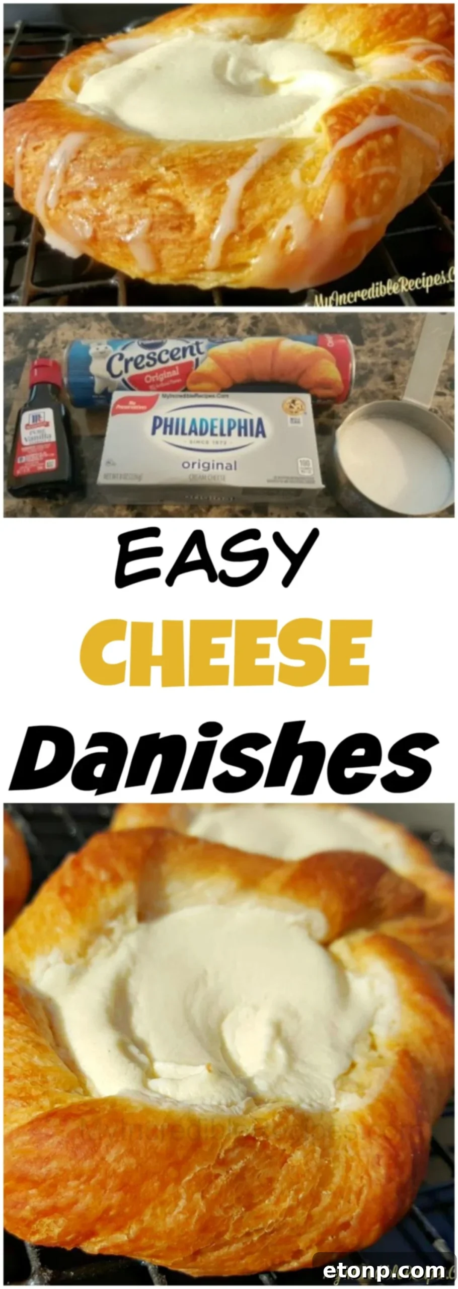 Flaky Crescent Cheese Danishes 4 A Pinterest-friendly image displaying Crescent Roll Cheese Danishes with recipe title overlay.