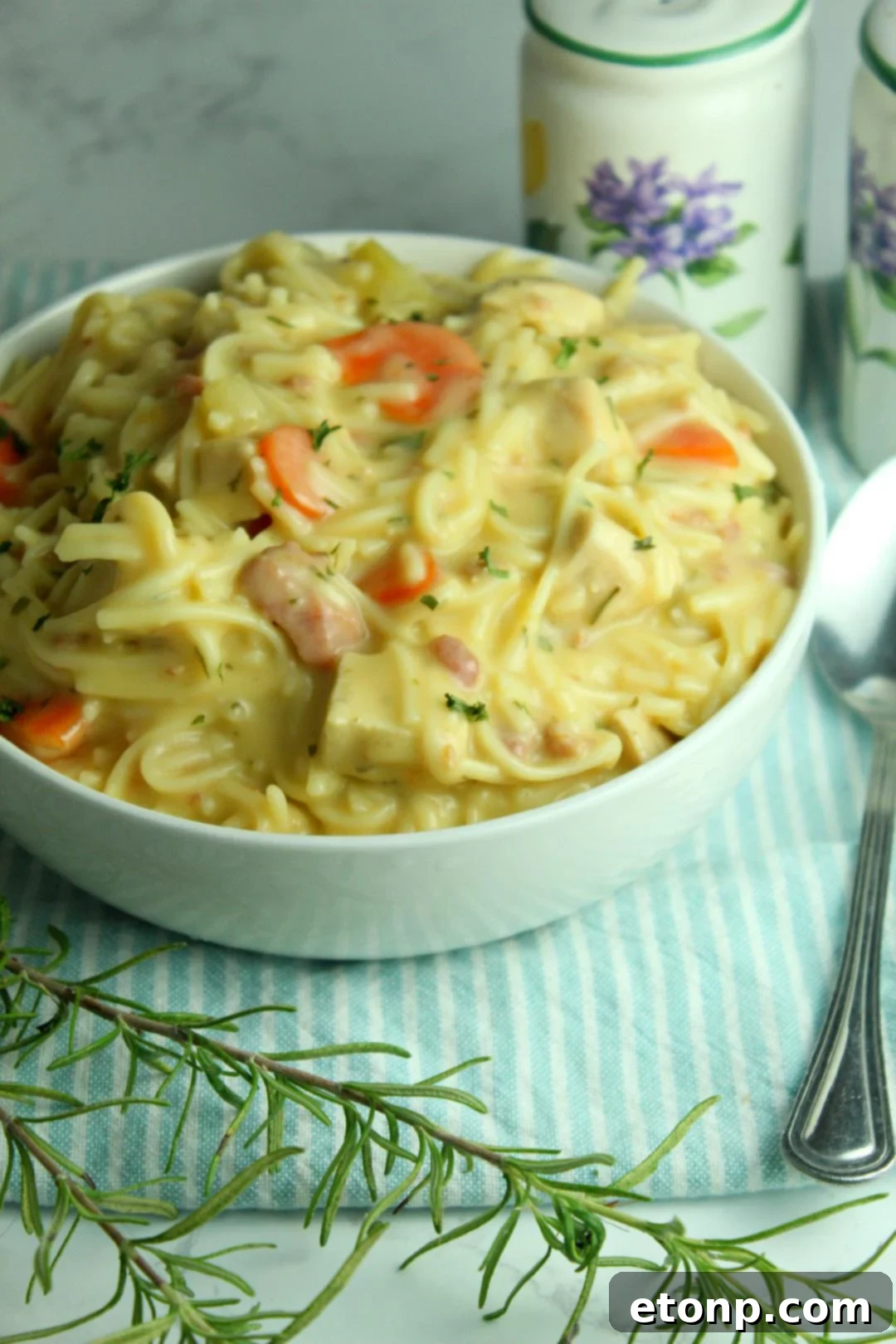 Crack Chicken Noodle Soup in a bowl on a table