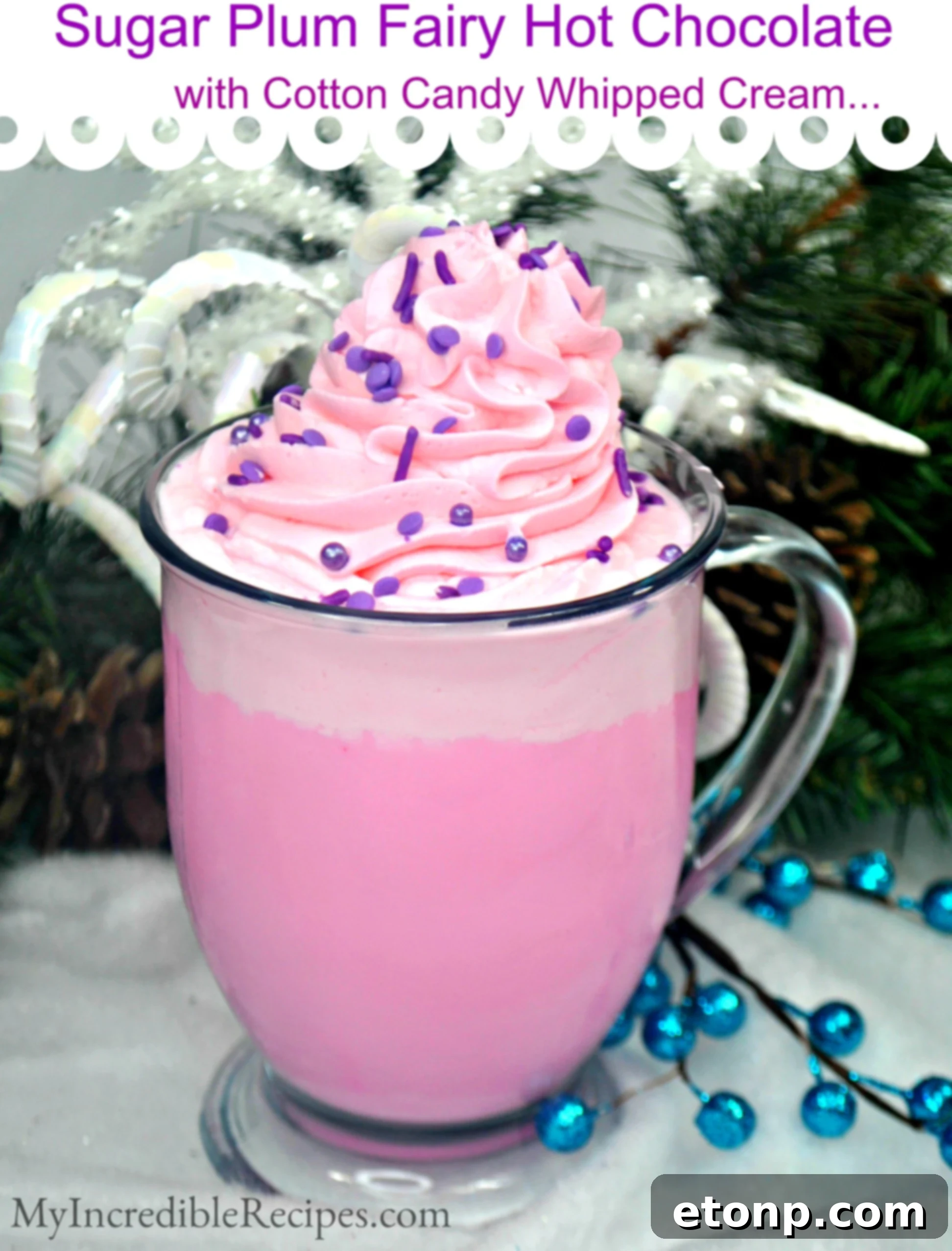 Sugar Plum White Hot Chocolate with Cotton Candy Whipped Cream