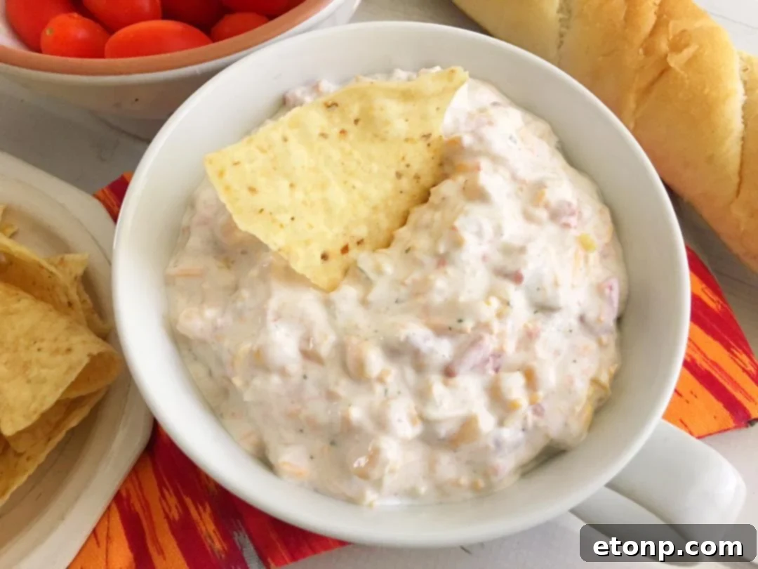 Freshly made 5-ingredient fiesta dip ready to serve