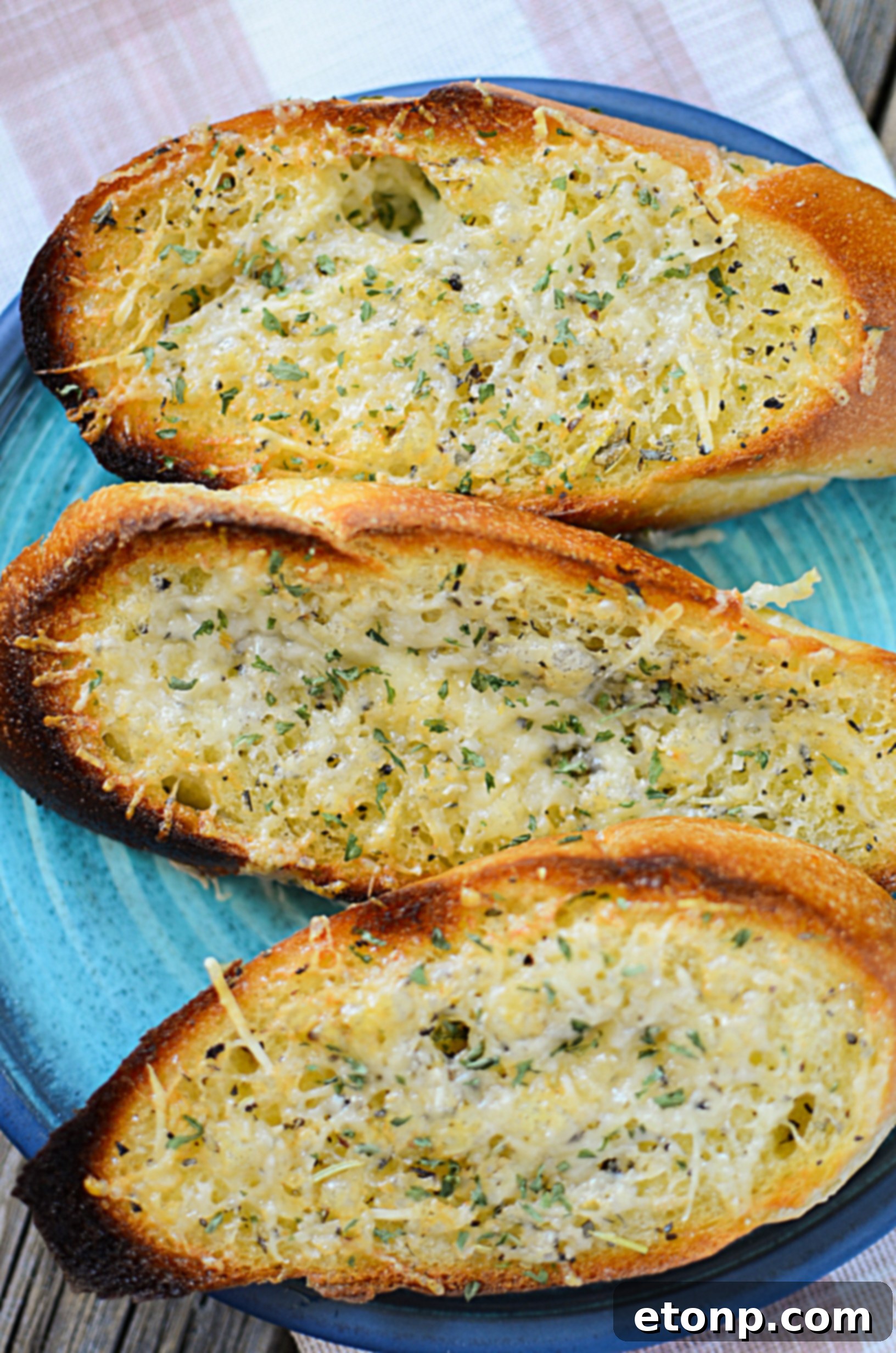 Garlic parmesan bread with pepperoni toppings, mini pizza style.