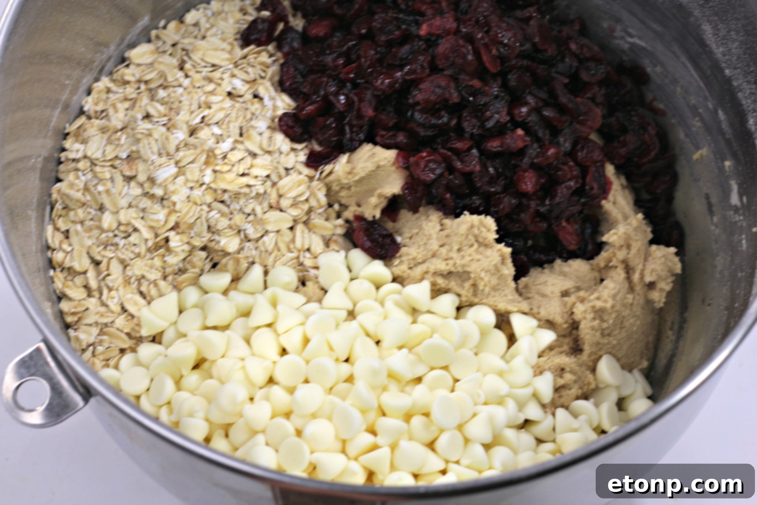 A selection of Cranberry White Chocolate Oatmeal Cookies artfully arranged on a white platter, ready for serving.