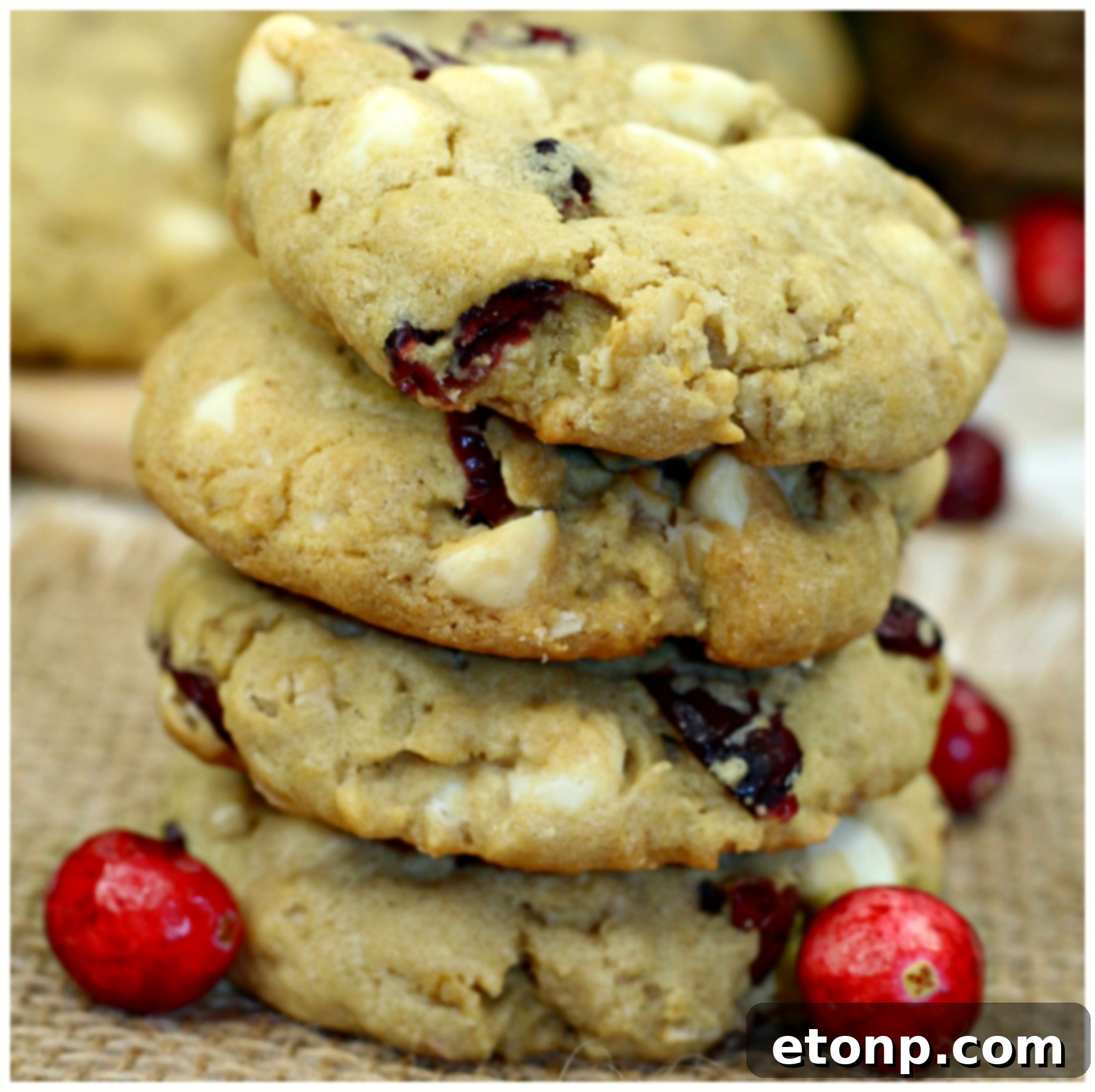 A plate stacked high with golden Cranberry White Chocolate Oatmeal Cookies next to a tall glass of cold milk, inviting a delicious pairing.