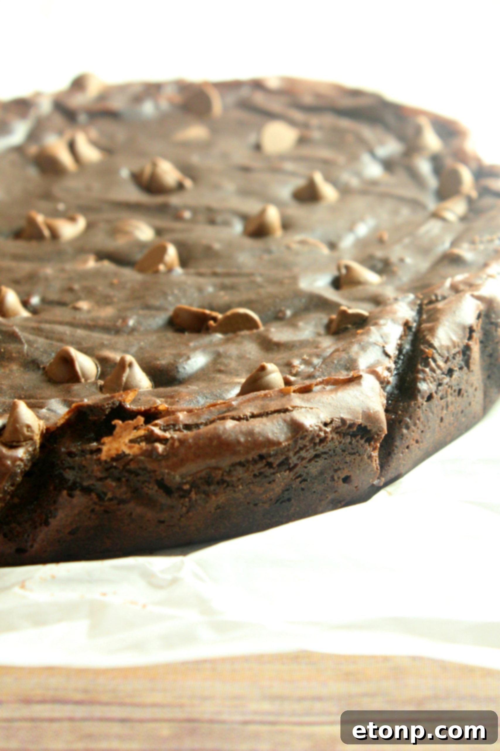 A delectable serving of warm slow cooker brownies, beautifully topped with a scoop of melting vanilla ice cream
