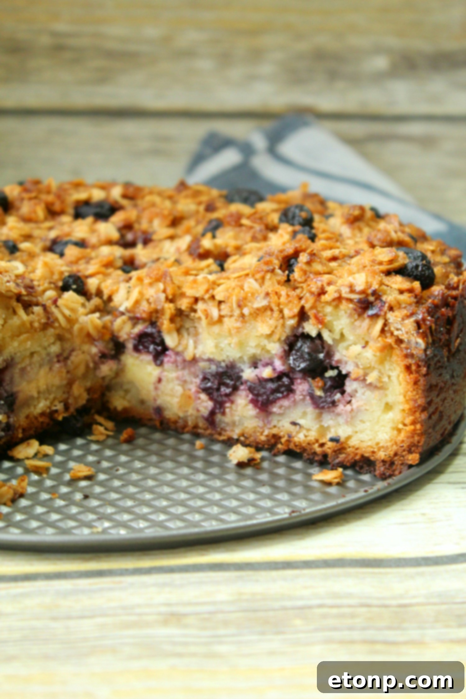 Blueberry cream cheese coffeecake ready to be served, showing its enticing texture.