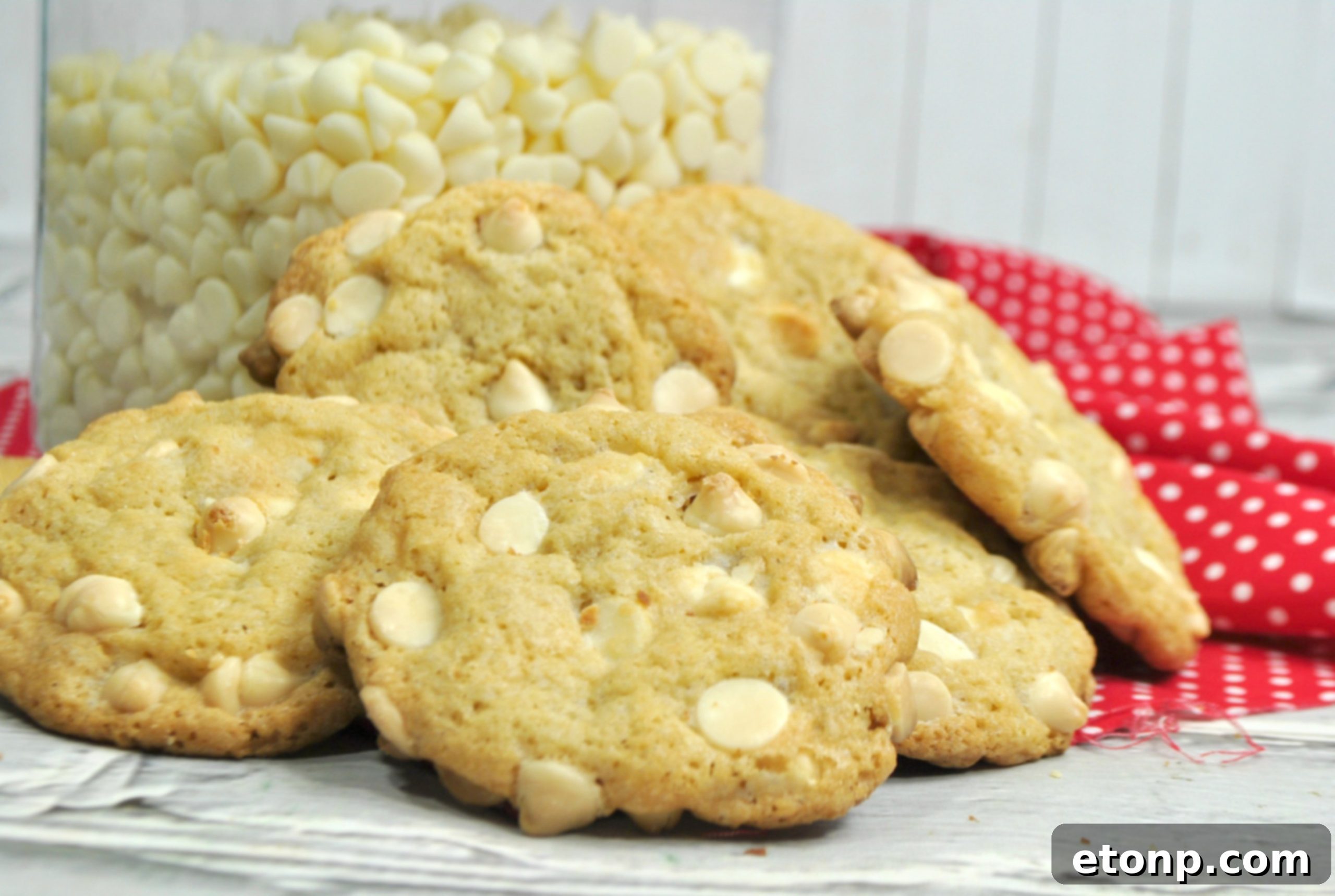 Close-up of Root Beer Float Cookies with white chocolate chips