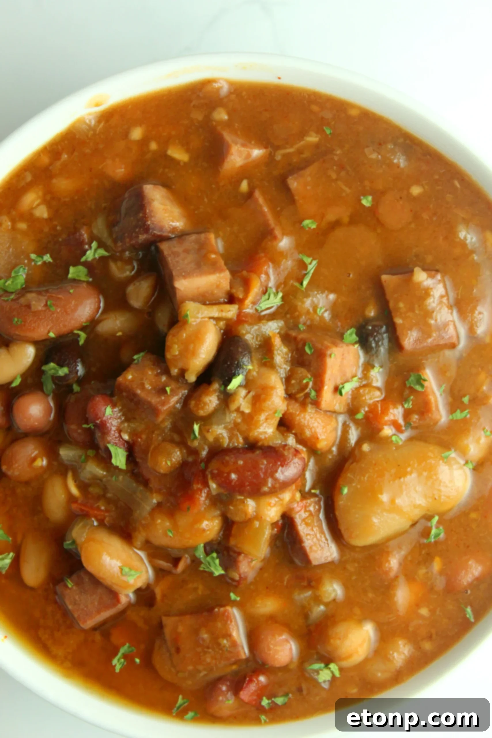 Hearty Ham and Bean Crock-Pot Classic 3 Close-up of hearty Slow Cooker Ham and Bean Soup
