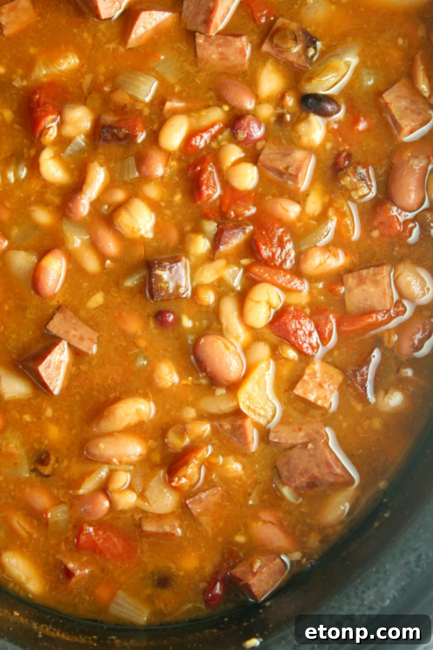 Hearty Ham and Bean Crock-Pot Classic 5 Serving suggestion for Ham and Bean Soup with bread