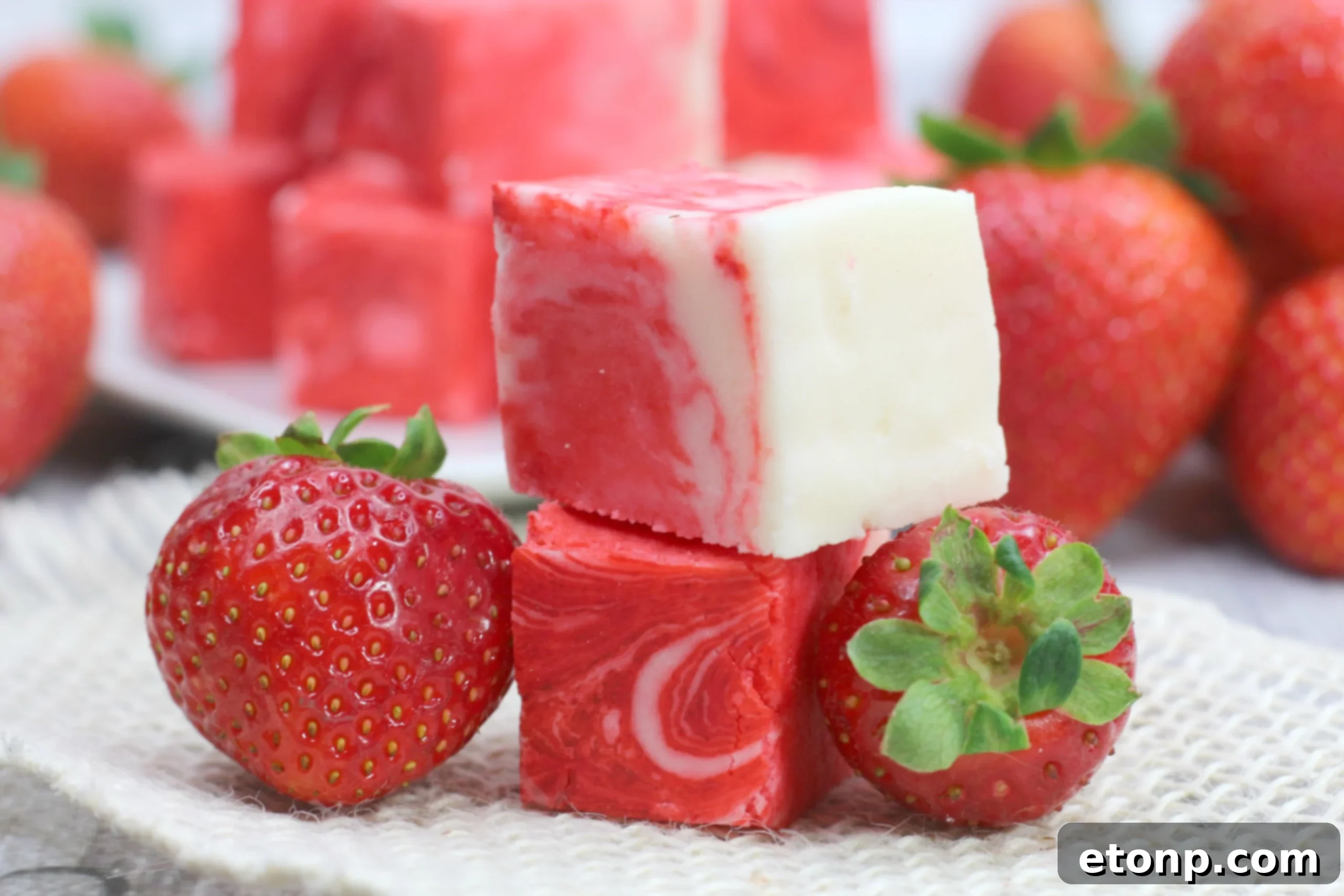 Close-up of the delicious texture of homemade strawberry swirl fudge