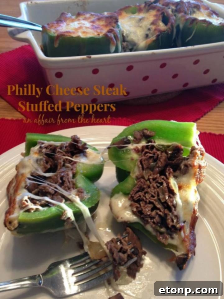 Philly Cheese Steak Stuffed Peppers overflowing with meat and cheese