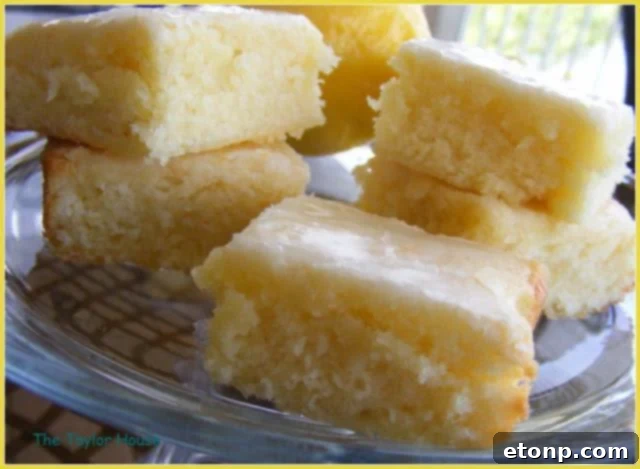 Close-up of freshly baked Lemon Brownies with a sweet glaze
