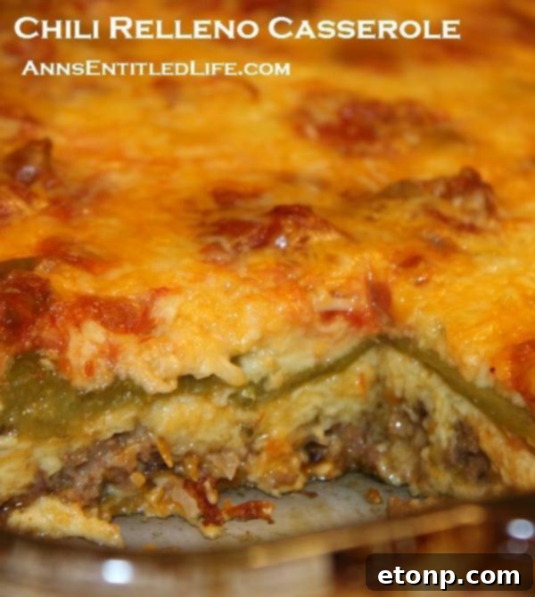 Chili Relleno Casserole in a baking dish, ready to serve