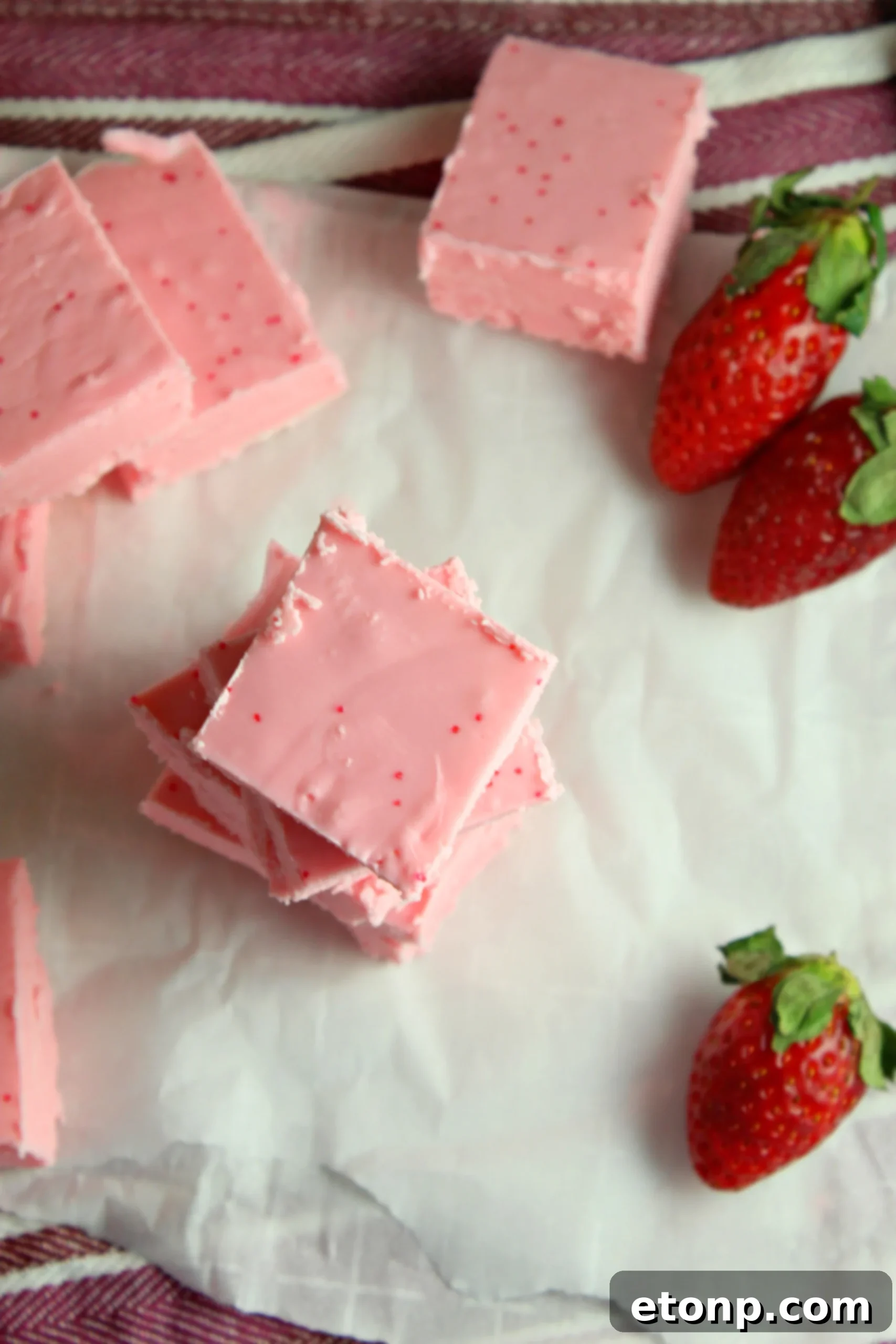 Effortless Strawberry Two-Ingredient Fudge 9 A variety of no-bake fudge flavors, showcasing the versatility