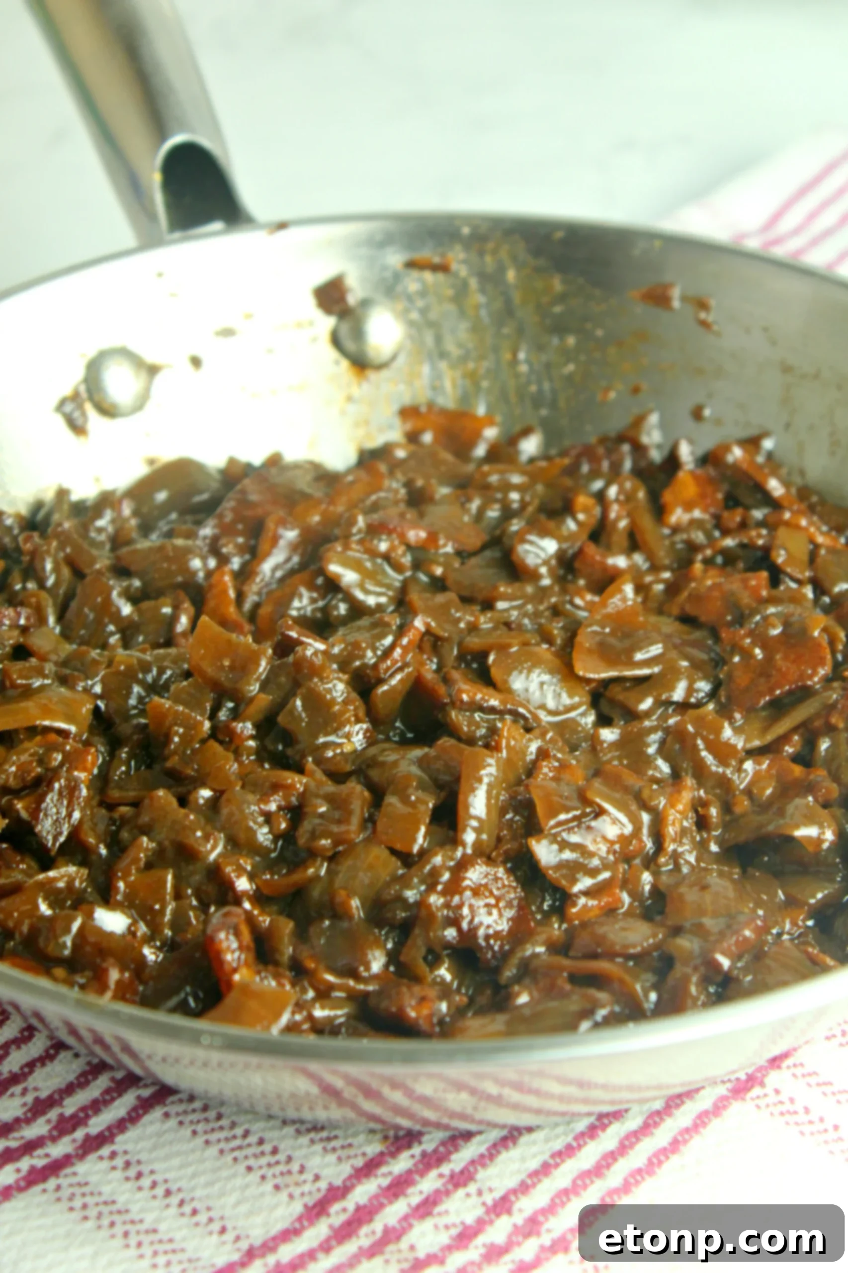Crispy hickory smoked bacon, finely chopped and ready for cooking to make delicious bacon jam