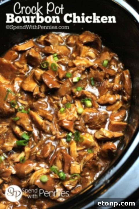 Crock Pot Bourbon Chicken - savory, sweet, and tangy chicken dish