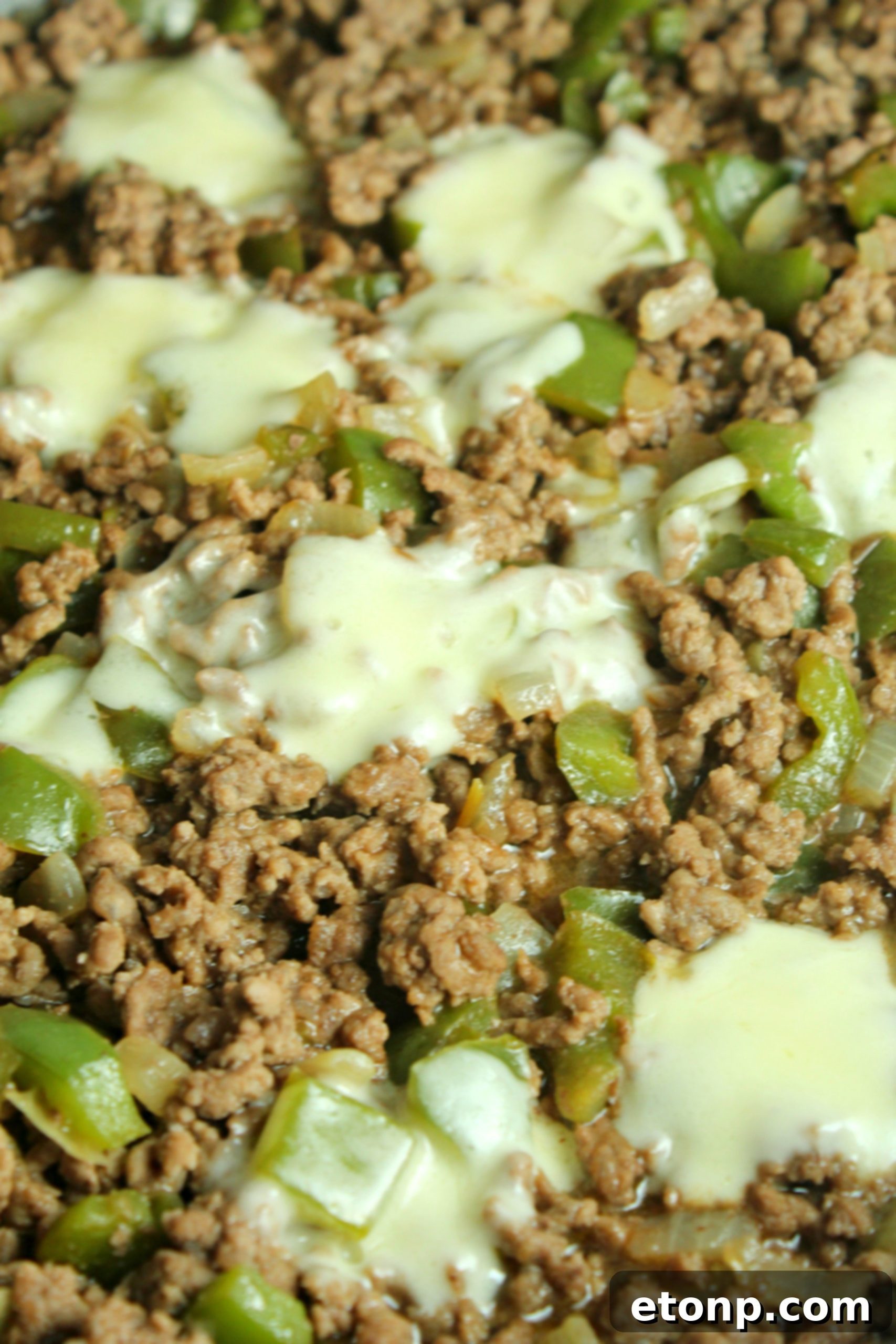A plate with two Cheesesteak Sloppy Joes, highlighting the warm, inviting nature of the meal.