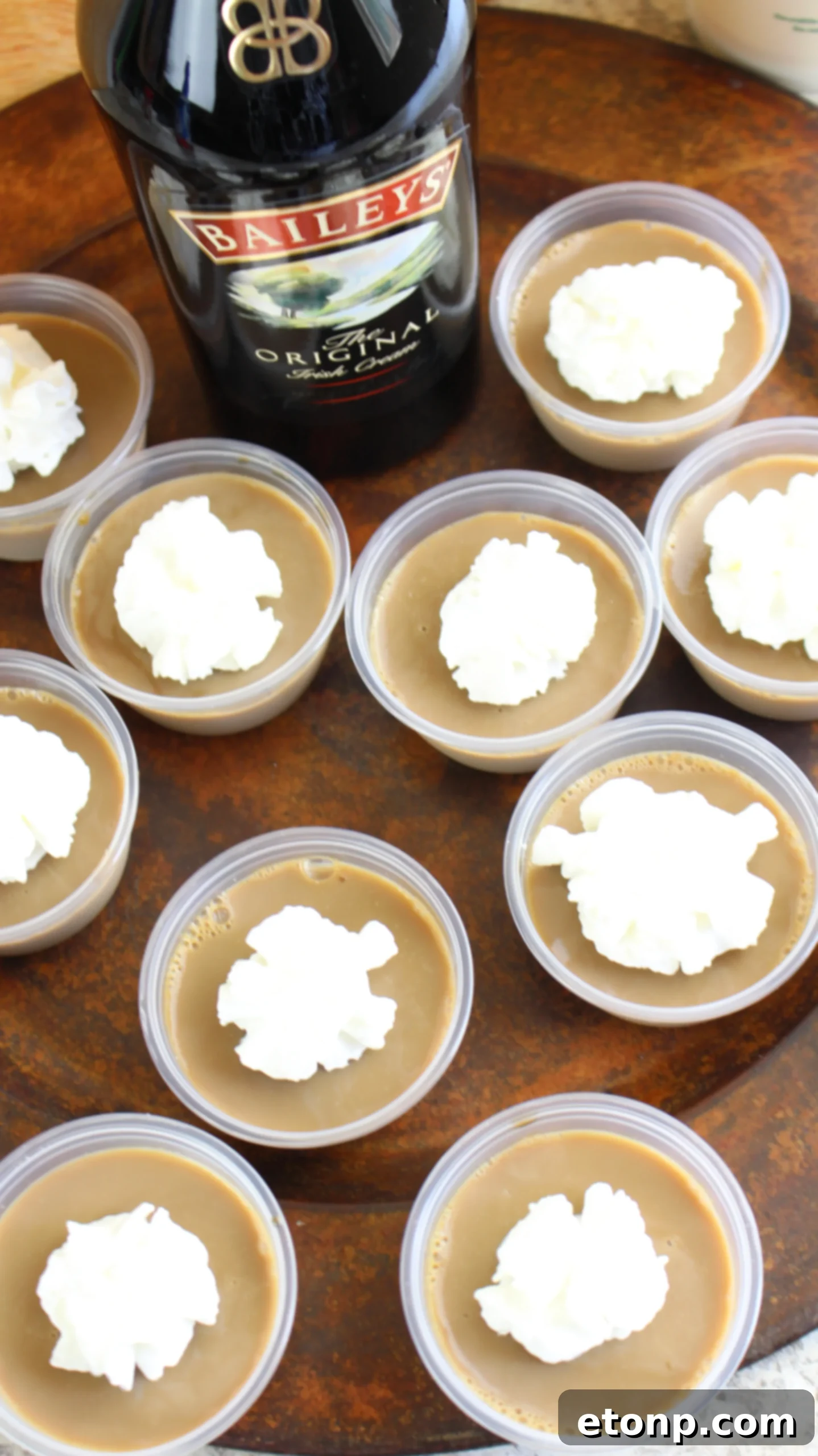 Delicious Baileys Irish Cream Jello Shots arranged on a platter, ready for a party.