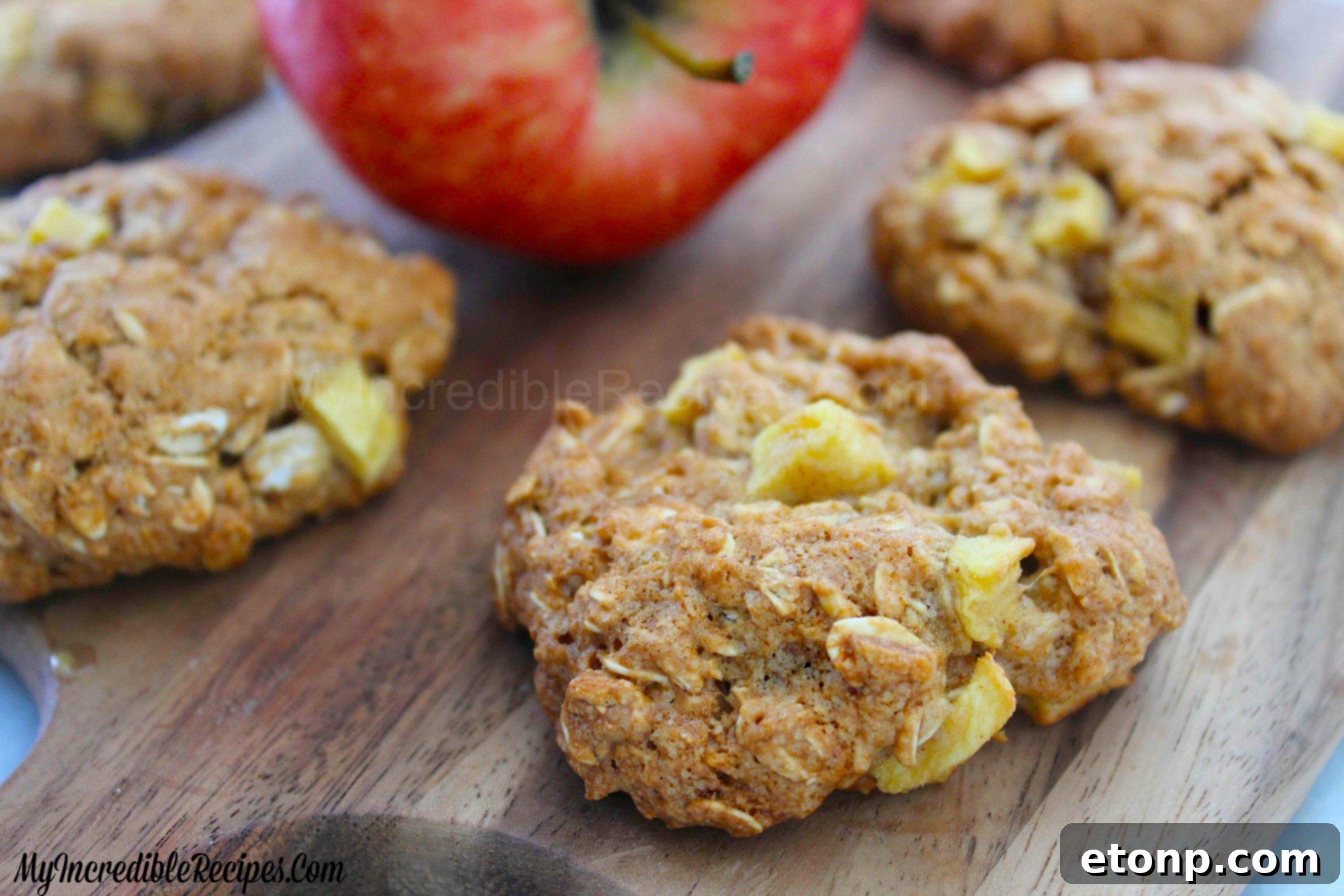 Plate of perfectly baked apple cinnamon oatmeal cookies