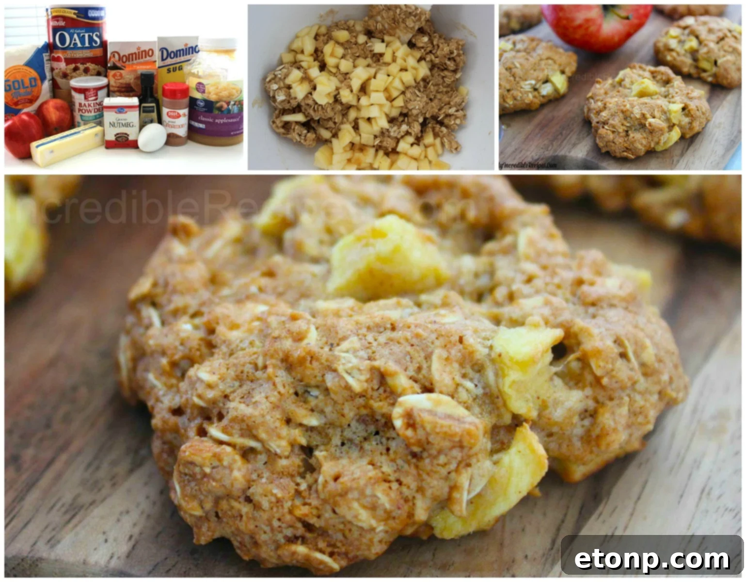 Close-up of a single apple cinnamon oatmeal cookie, showing texture