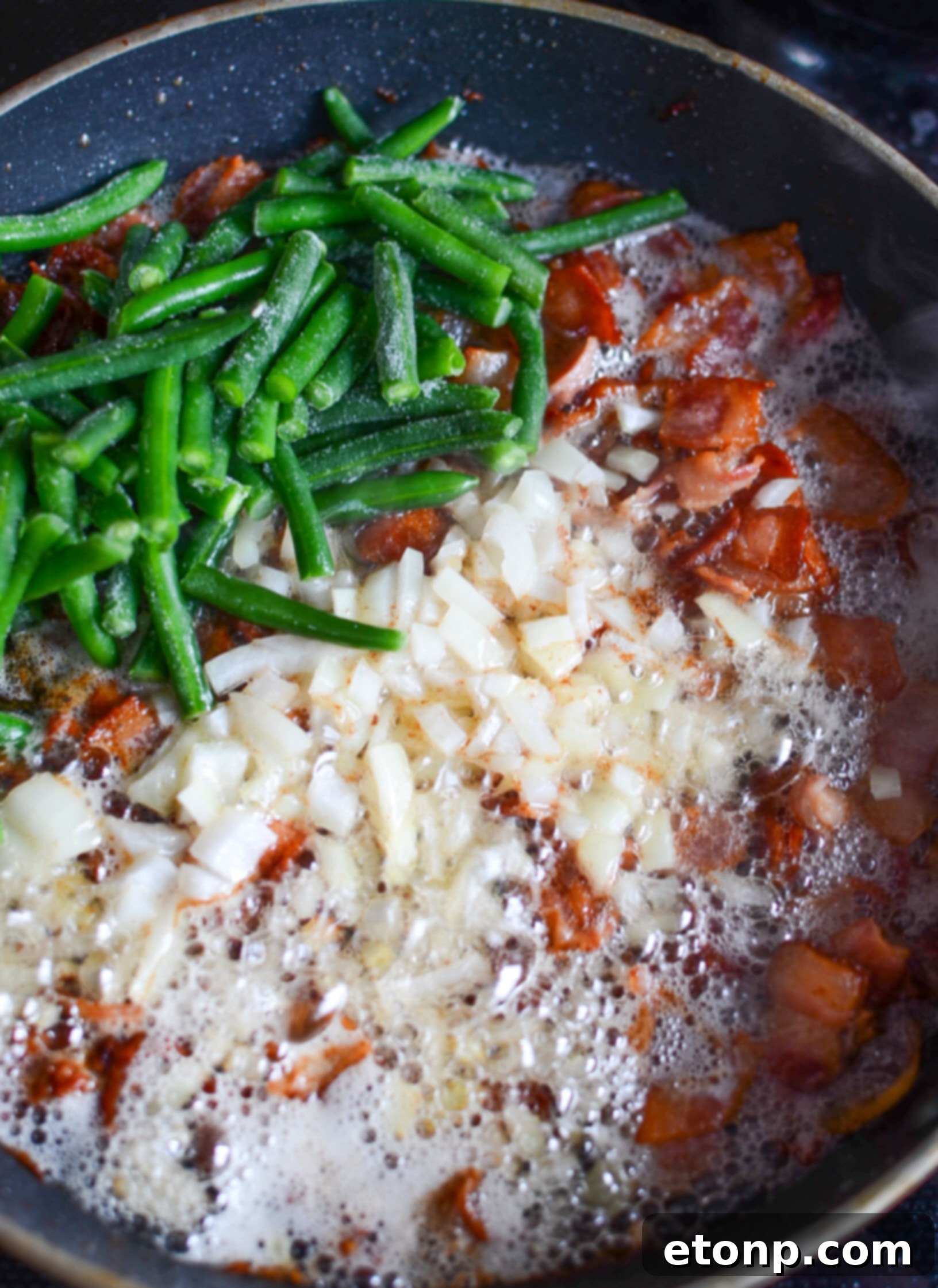 Close-up of the flavorful Southern Sausage, Potatoes, and Green Beans dish