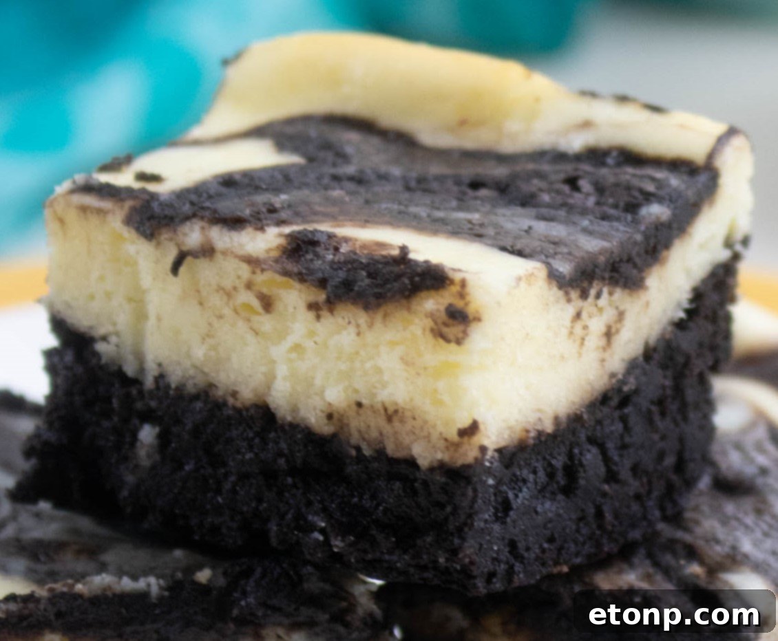 Homemade Cheesecake Swirl Brownies 8 Seven delicious cheesecake swirl brownies artfully arranged on a serving plate, inviting a taste.