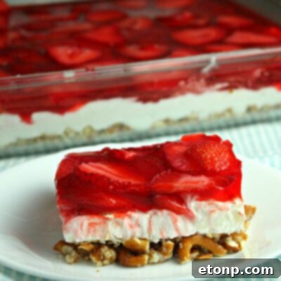 A round image of the completed Strawberry Pretzel Salad, ideal for a recipe card thumbnail.