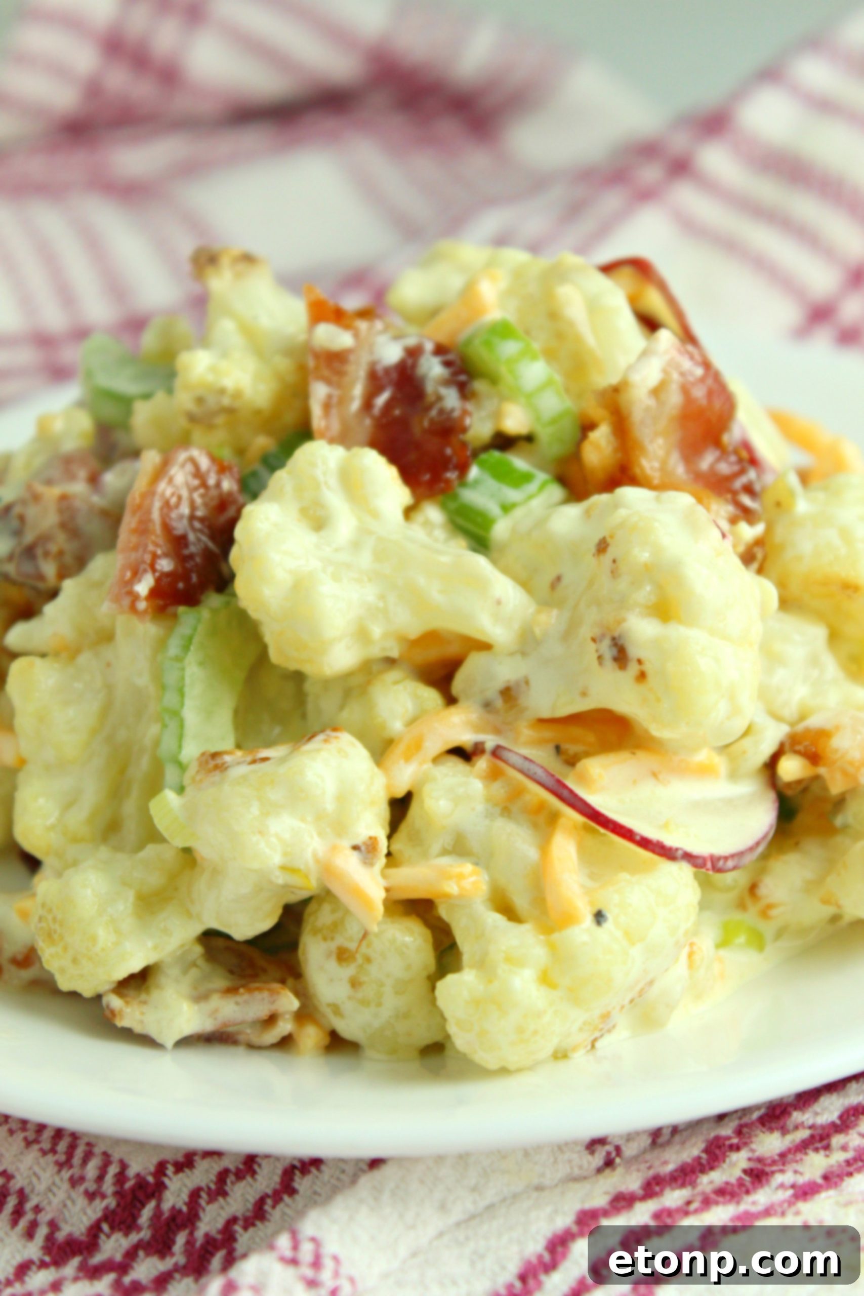 Loaded Cauliflower Salad served in a bowl, ready to eat