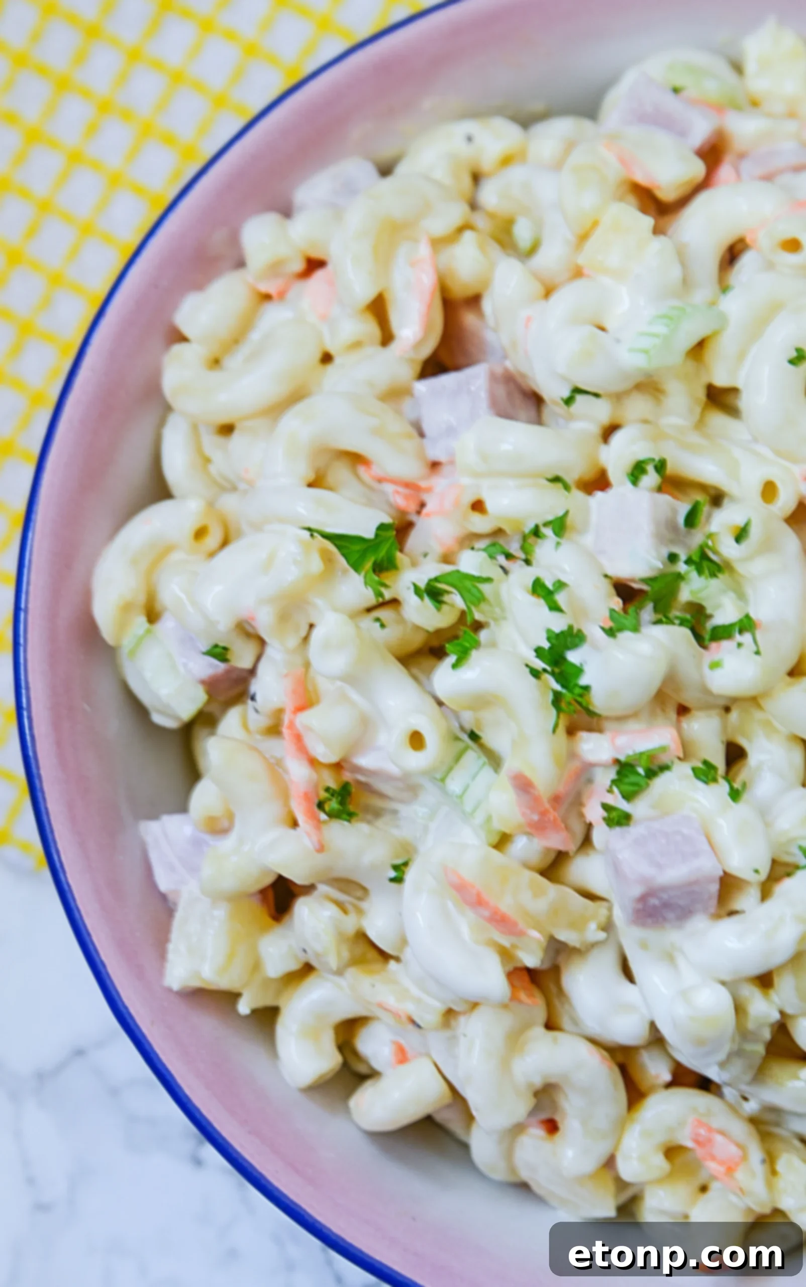 Island Macaroni Bliss 8 Generous portion of Hawaiian Macaroni Salad in a bowl.