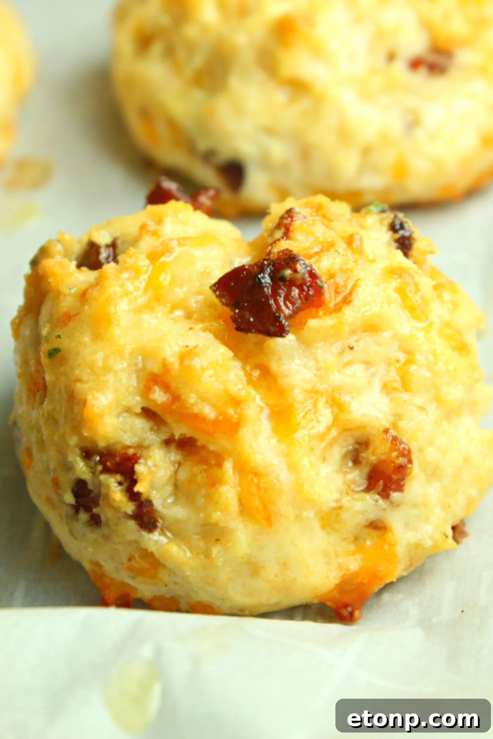 A serving of freshly baked Cheesy Bacon Garlic Biscuits, highlighting their readiness to be enjoyed.