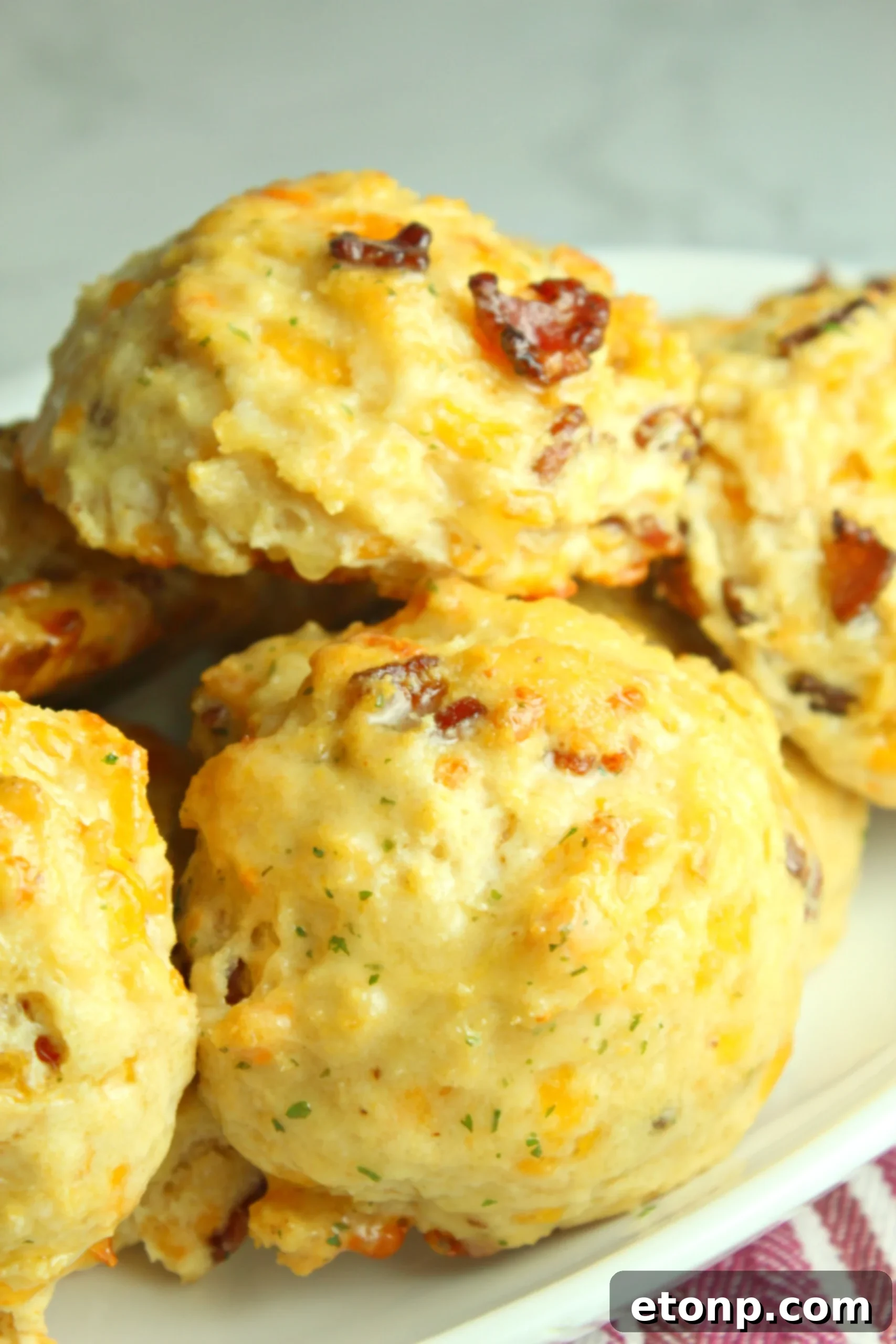 A beautifully arranged plate of Cheesy Bacon Garlic Biscuits, ready to be served to the family.