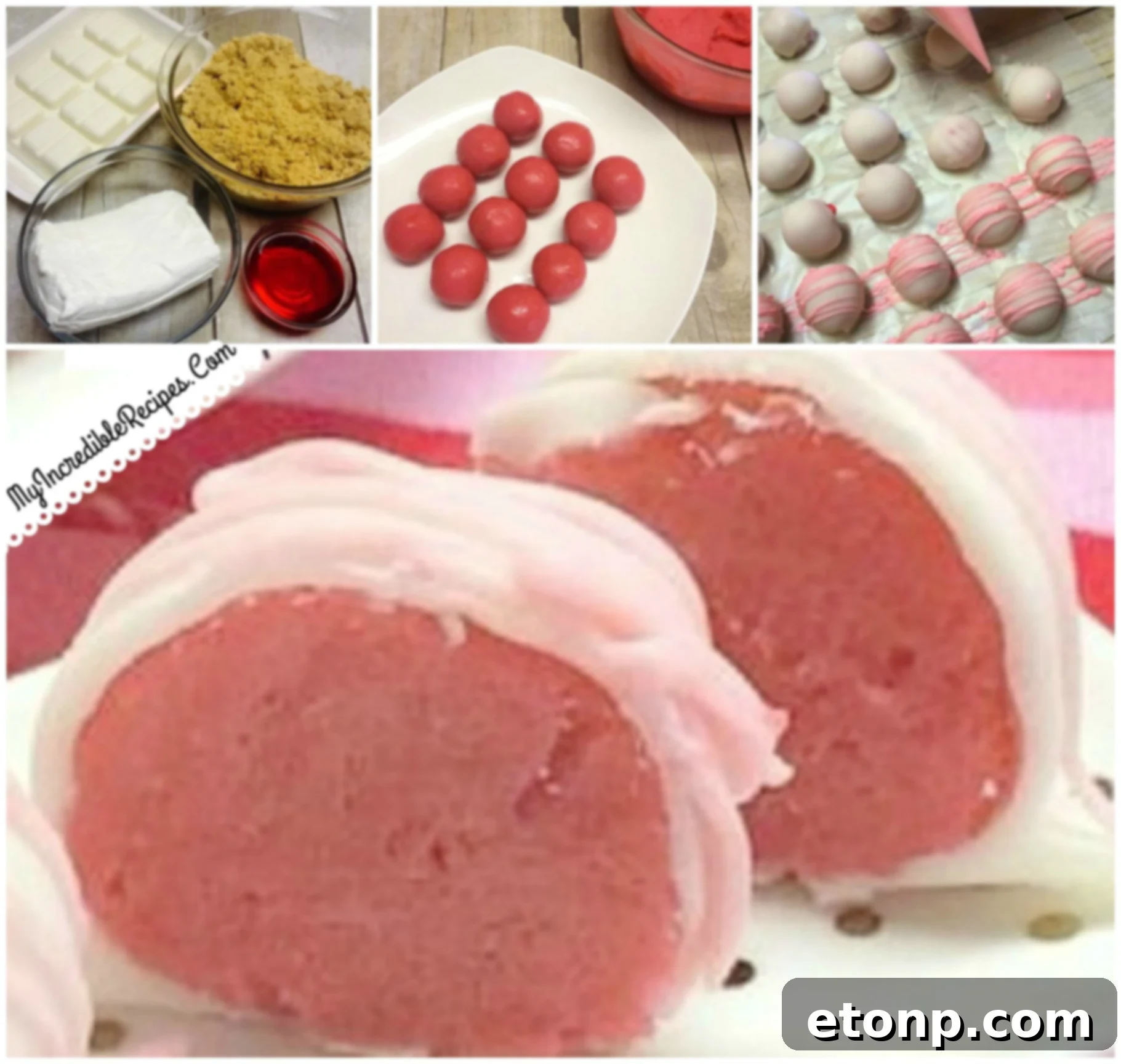 Finished plate of strawberry cheesecake truffles ready to eat