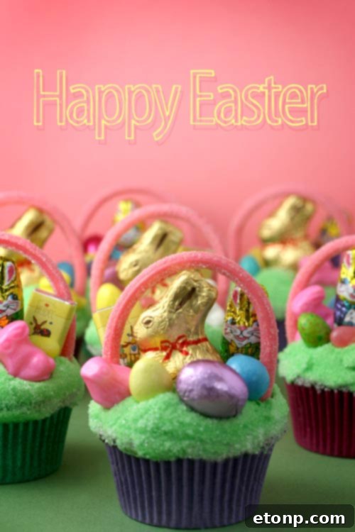 Reese’s Cup Easter Bunny Cupcakes with peanut butter cup heads
