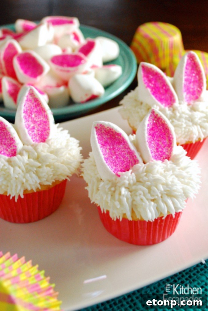 White Chocolate Easter Egg Cupcakes with speckled candy eggs