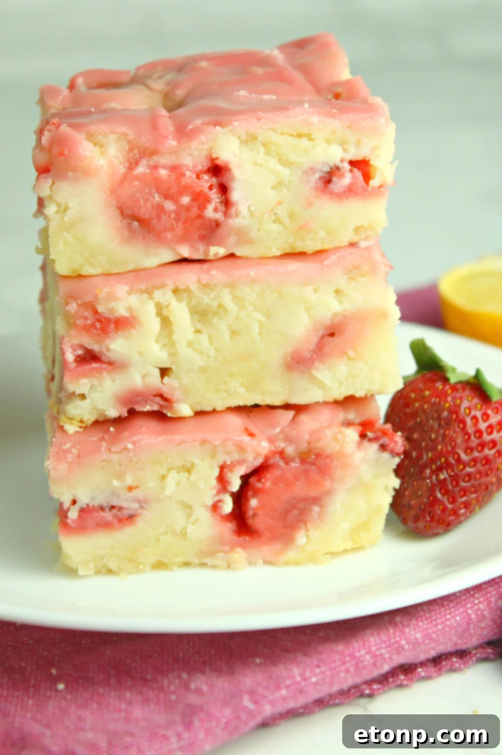 Homemade Strawberry Lemon Blondies 5 A tray of freshly baked strawberry lemon blondies, still warm and inviting