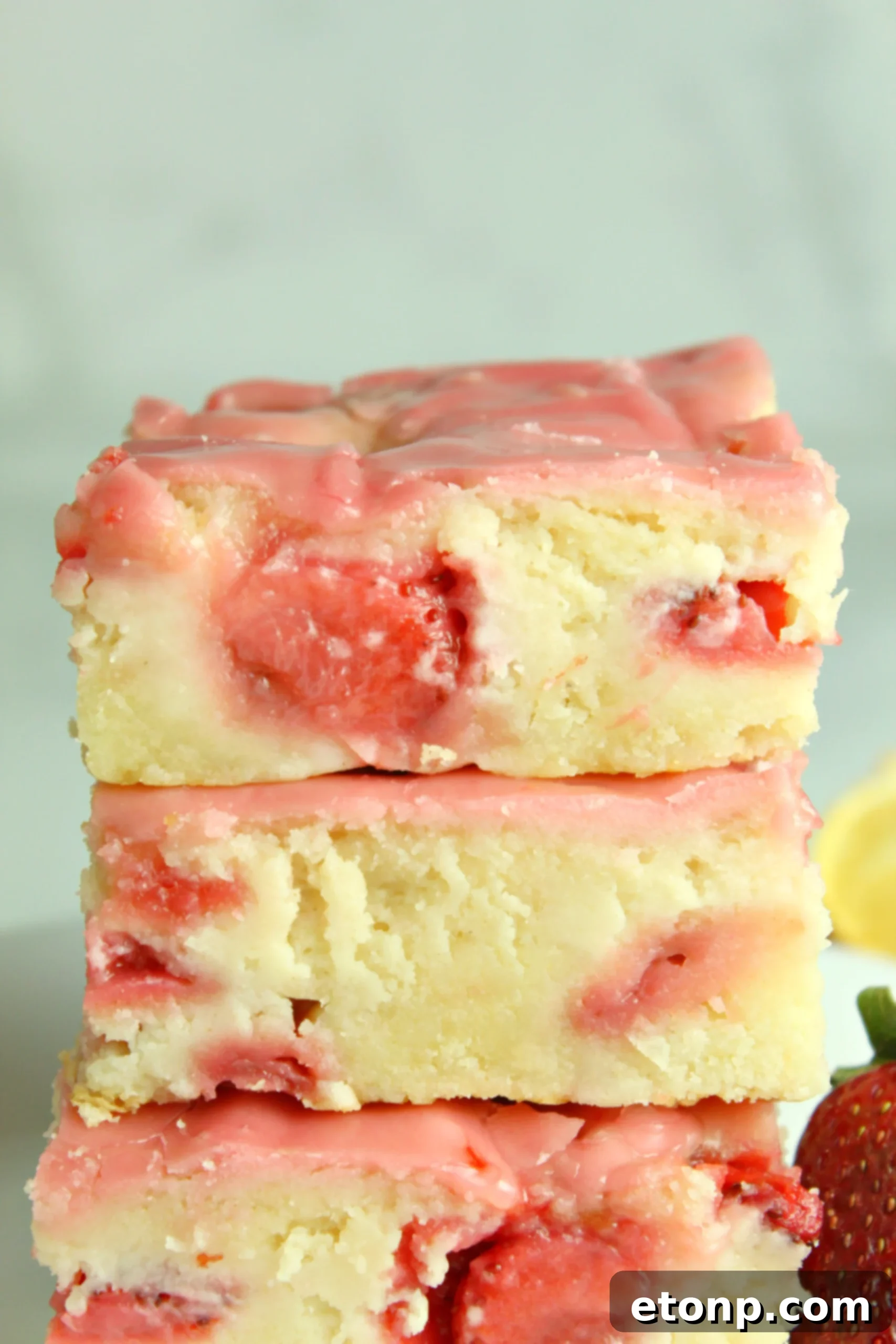 Homemade Strawberry Lemon Blondies 8 A tray of baked blondies cooling, showing the golden brown edges and soft center