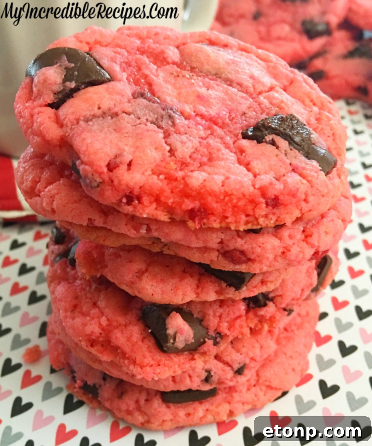 A plate of perfectly baked strawberry hot chocolate cookies