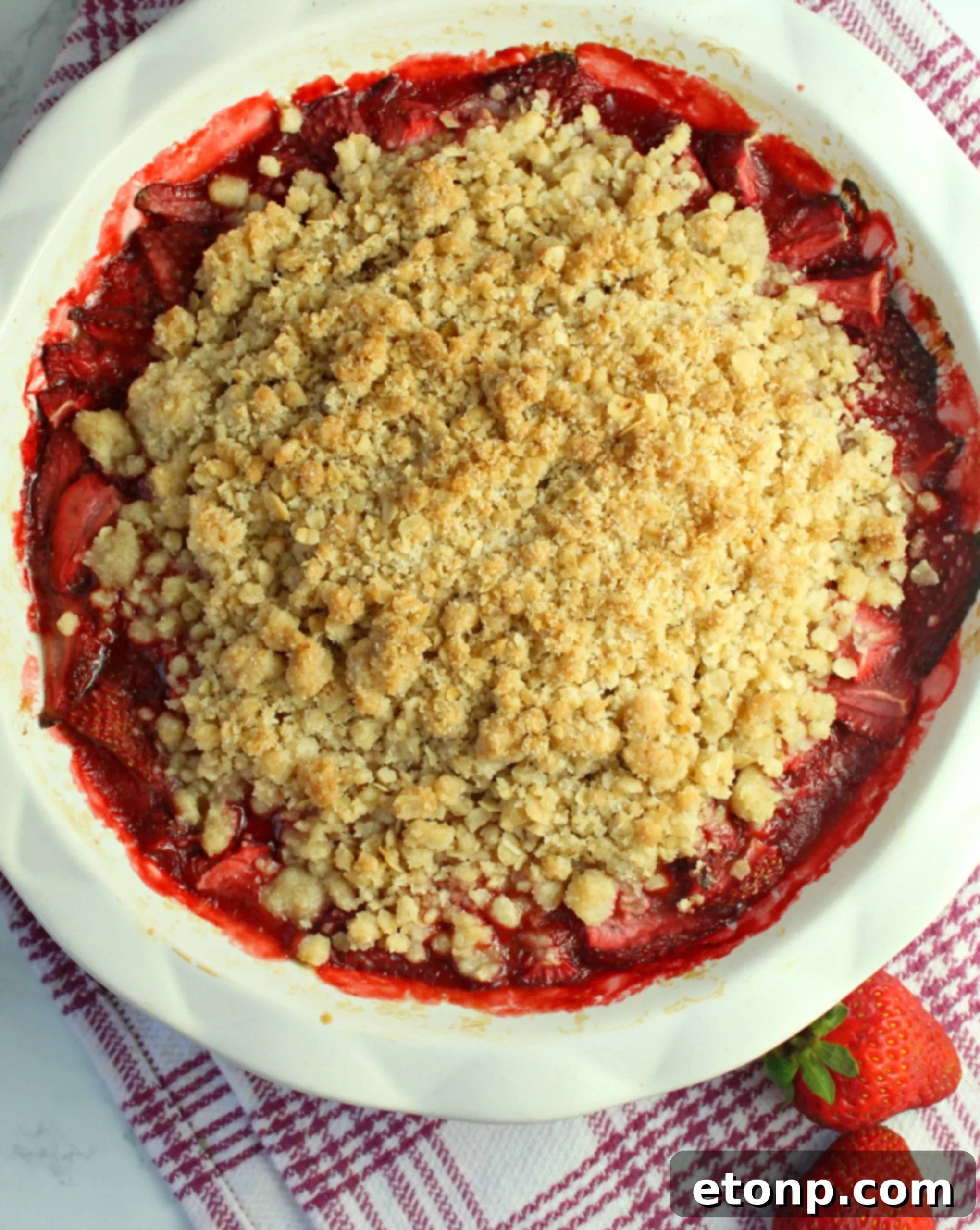 Close-up of baked Fresh Strawberry Crisp