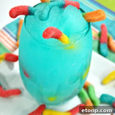 Close-up of the Drunken Sour Gummy Worm Cocktail