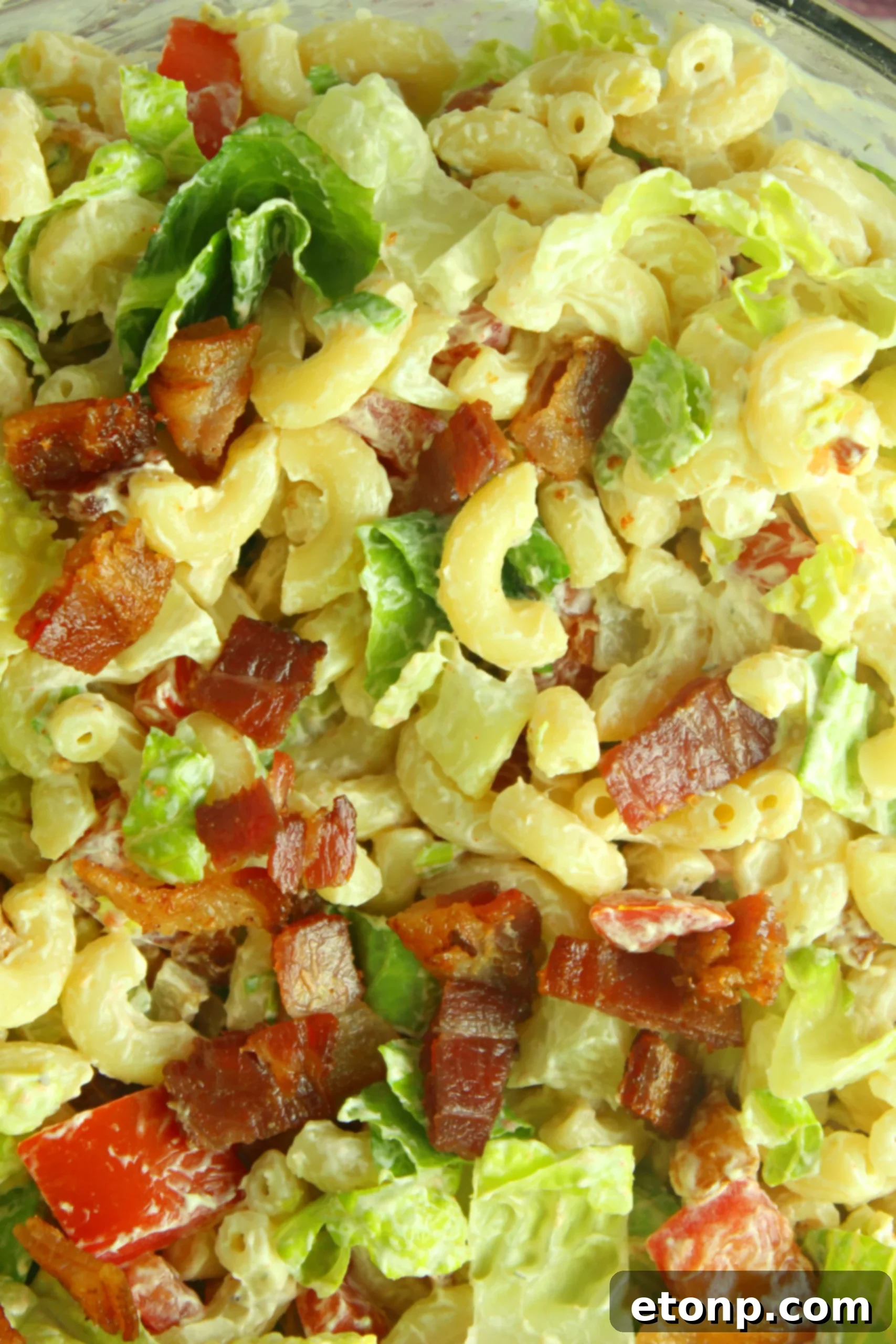 Loaded BLT Pasta Salad 4 A vibrant bowl of BLT Pasta Salad, highlighting the fresh ingredients and the appealing mix of colors.