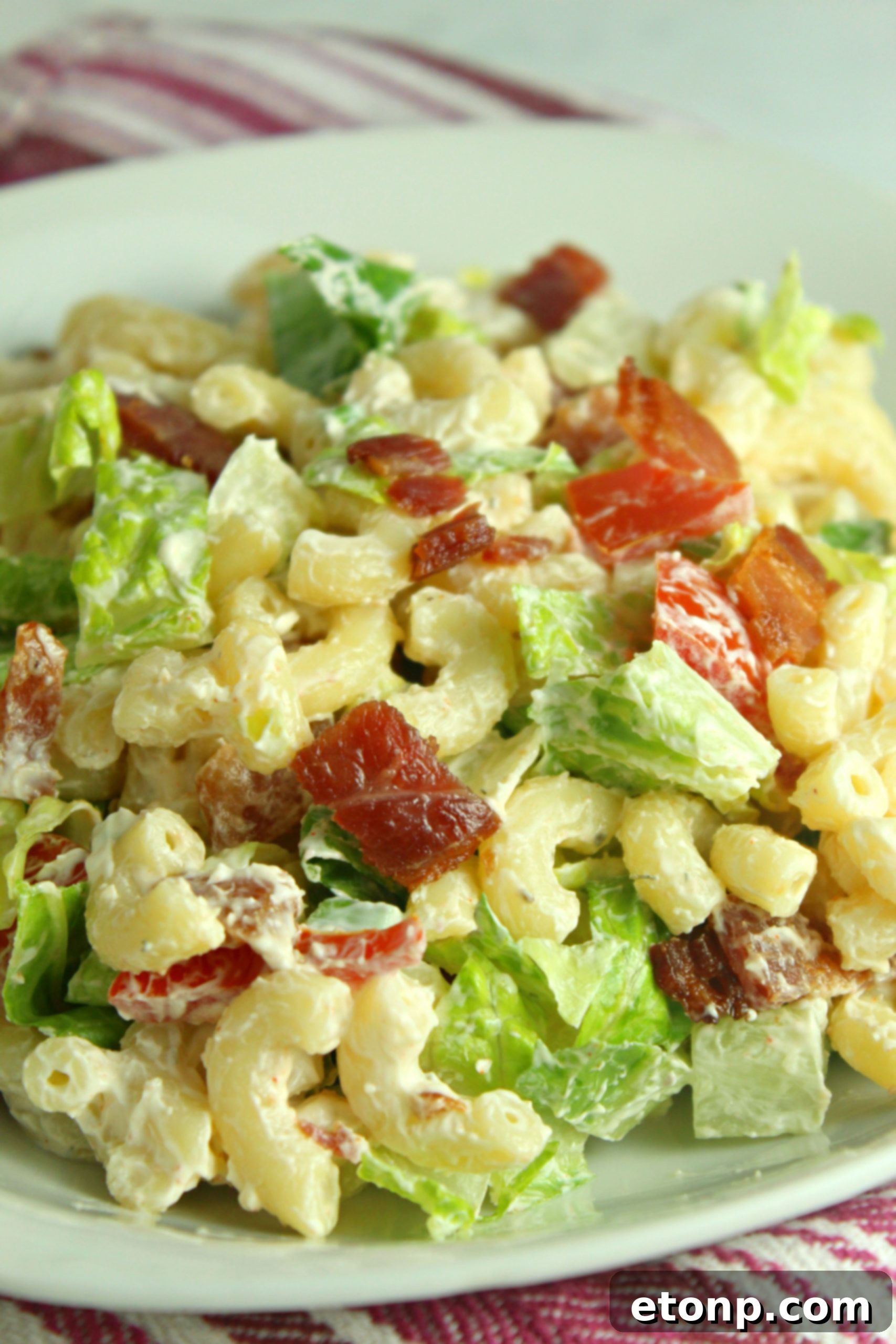 Loaded BLT Pasta Salad 9 BLT Pasta Salad presented attractively, ready for any gathering or meal.