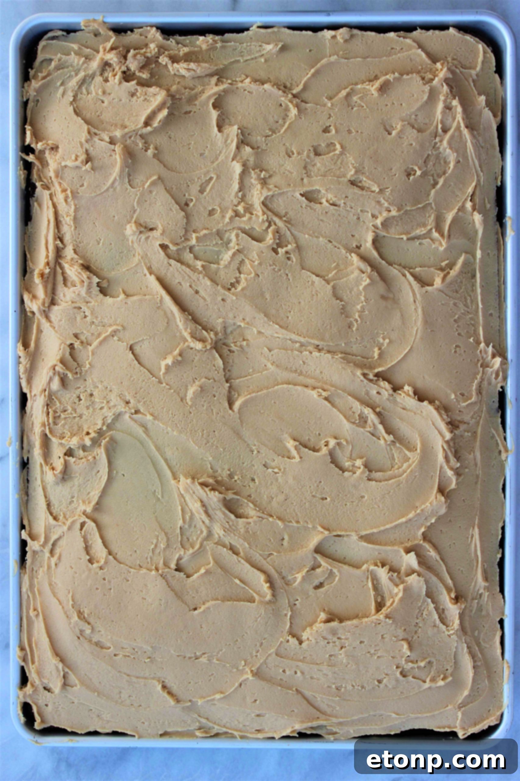 Decadent Texas Sheet Cake Peanut Butter Delight 4 Texas Sheet Cake batter being poured into a pan, ready for baking.