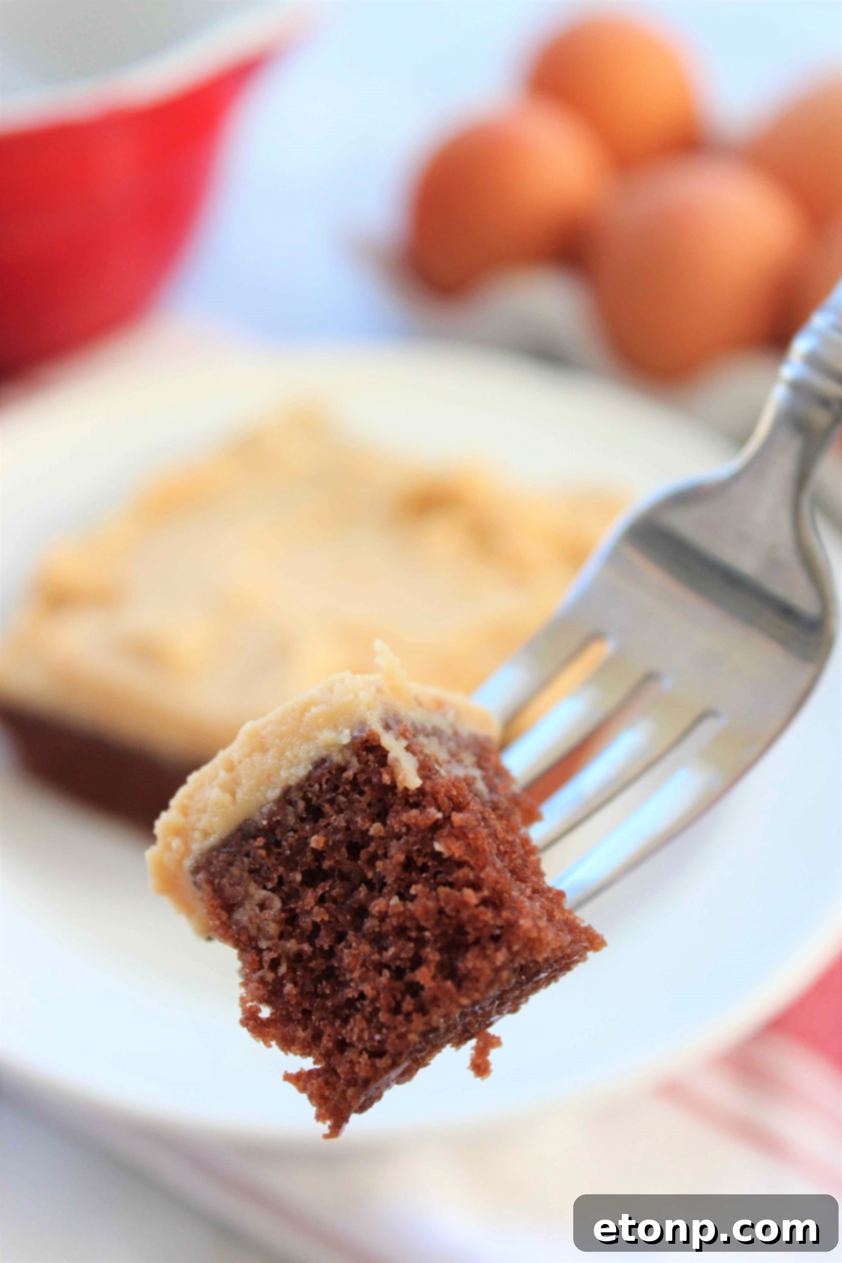 Decadent Texas Sheet Cake Peanut Butter Delight 6 The smooth, creamy peanut butter frosting being spread over the chocolate Texas Sheet Cake.