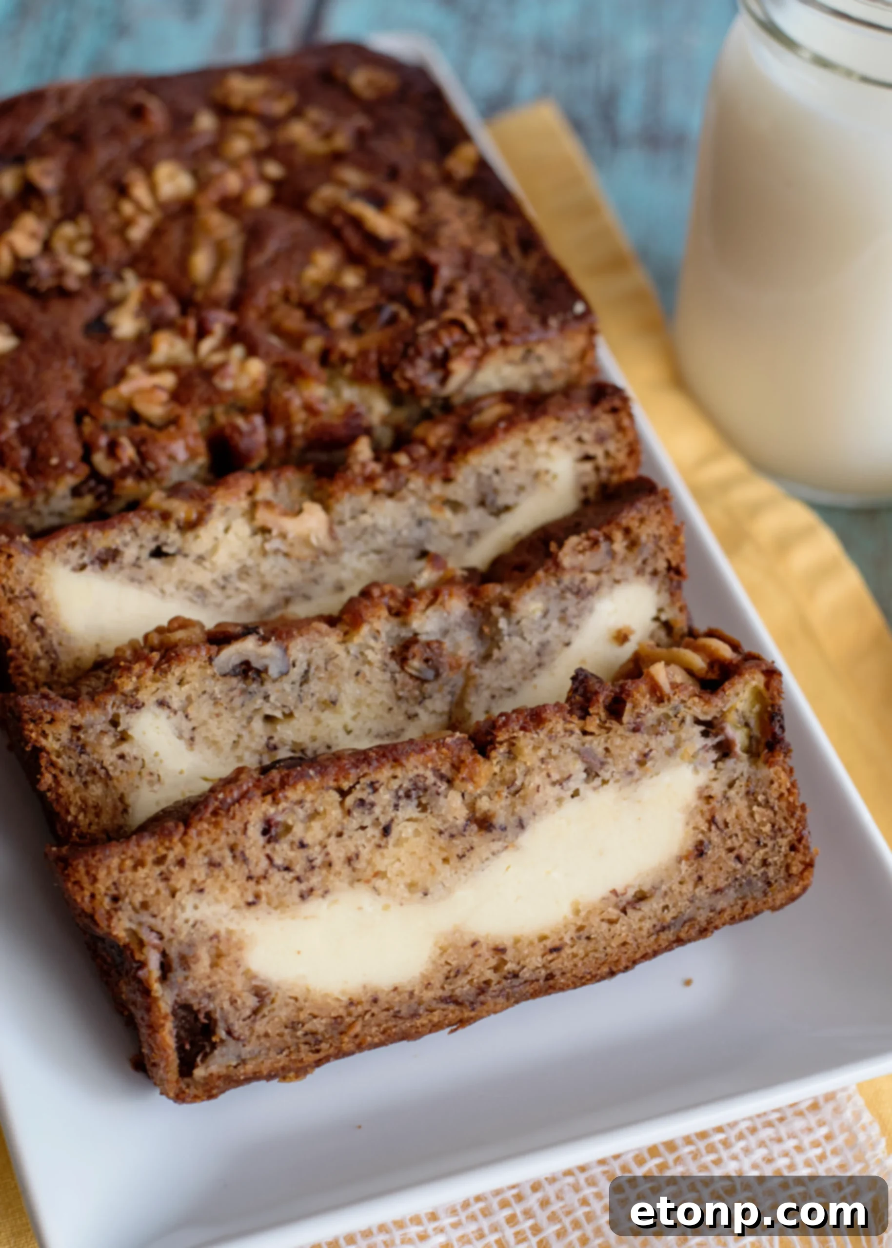 Cream Cheese Banana Bread, a perfect fusion of banana bread and cheesecake.