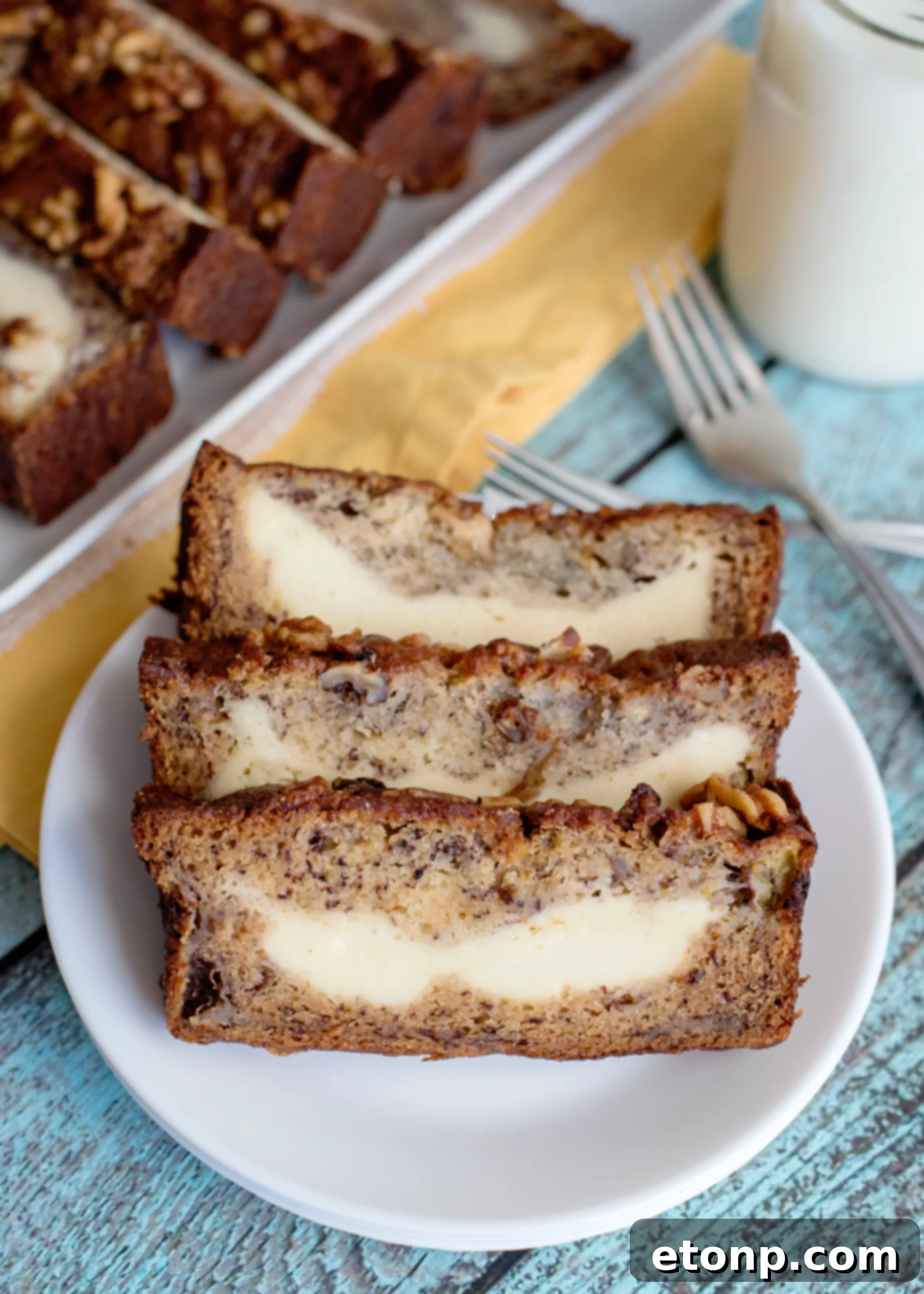 Two loaves of Cream Cheese Banana Bread, perfect for freezing.